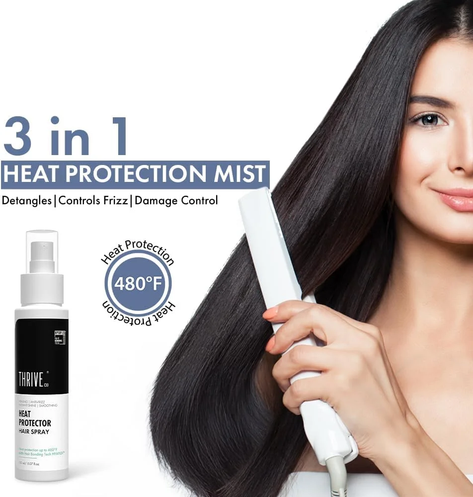 اسپری محافظ حرارت مو ThriveCo | محافظت در برابر حرارت تا 480 درجه فارنهایت | محافظت و ترمیم مو در برابر آسیب های ناشی از حرارت | با فناوری پیوند ساز Hyaplex™ | ایجاد ظاهری آبرسان، براق و صاف