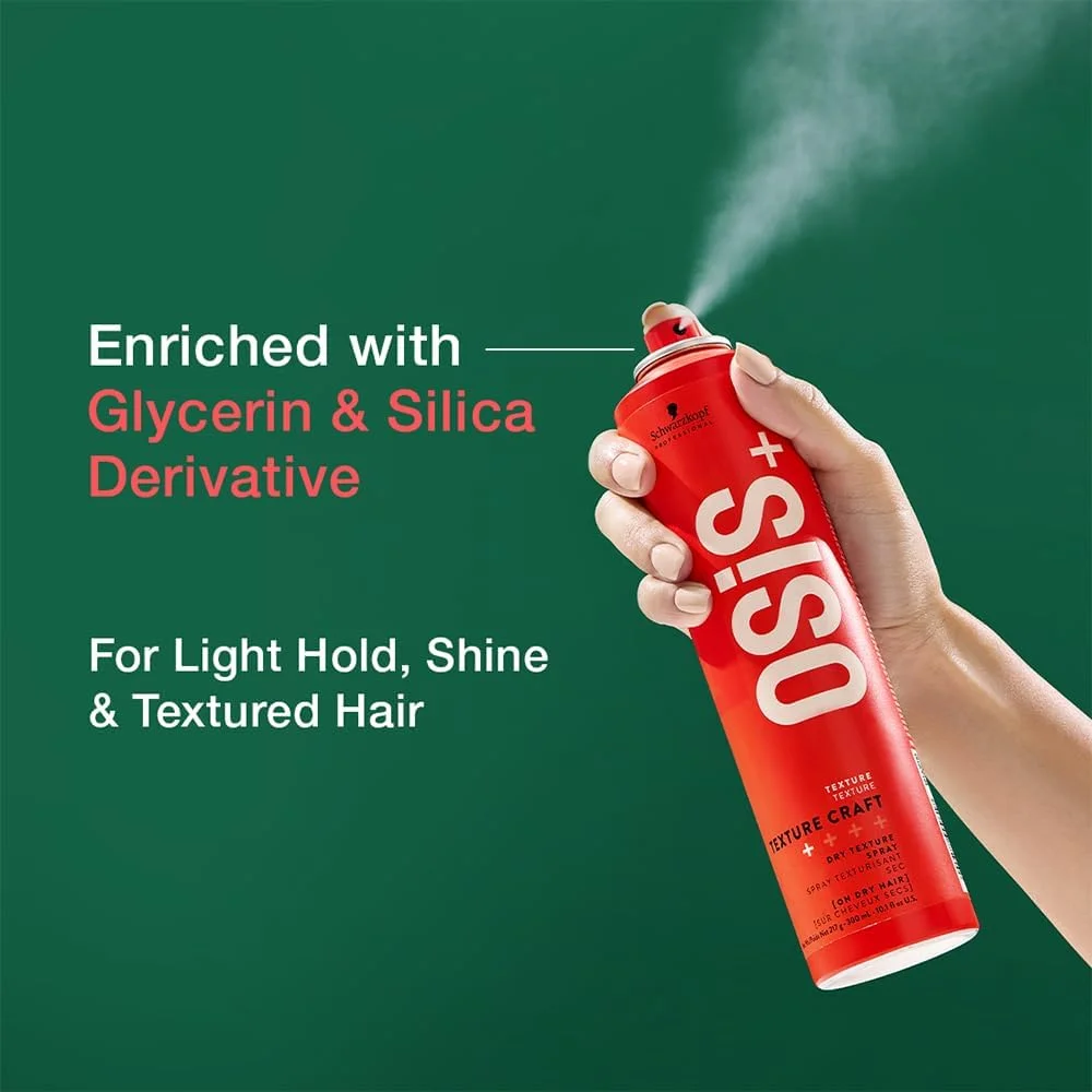 اسپری حالت دهنده مو با بافت خشک Schwarzkopf Professional OSiS+ Texture Craft | موهای غیر چسبنده با درخشش طبیعی | وگان | اسپری خشک ظریف | نگهدارنده انعطاف پذیر | 300 میلی لیتر