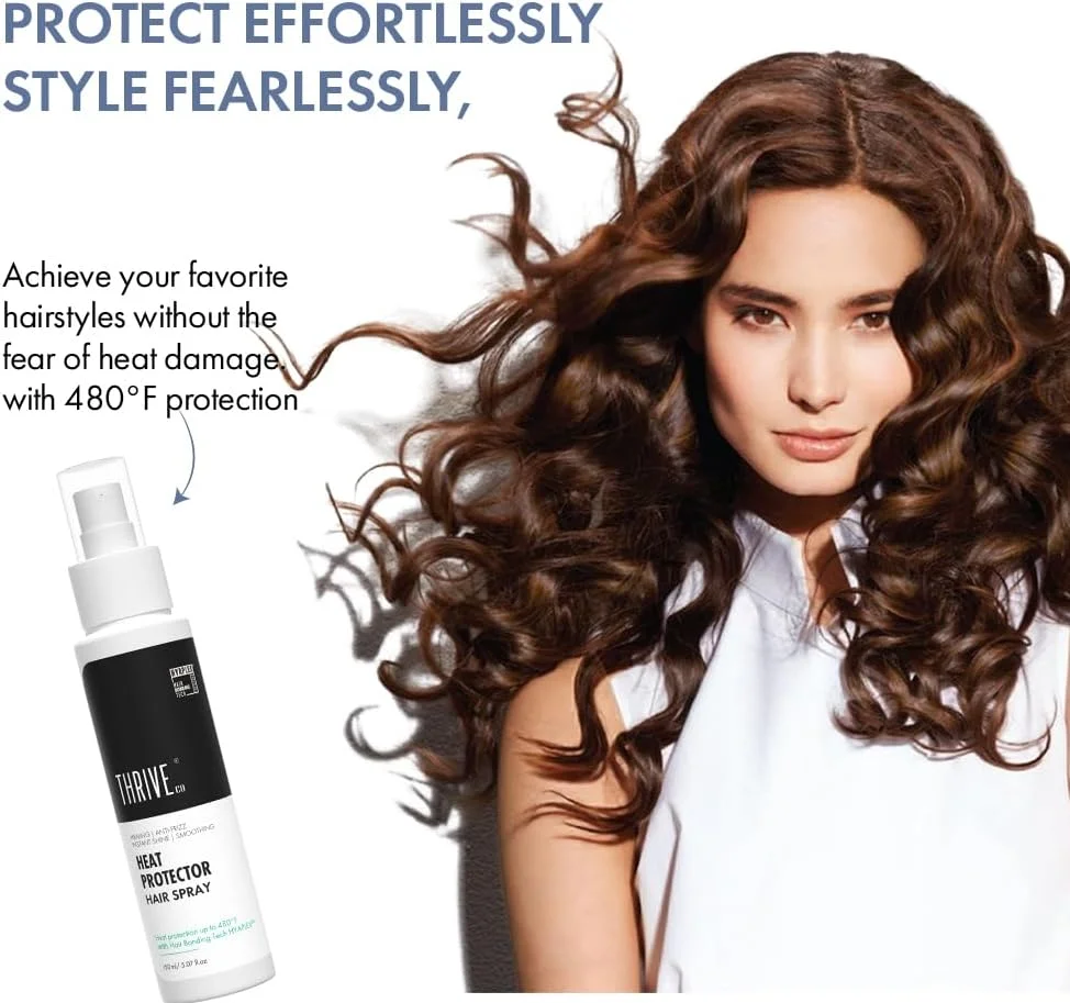 اسپری محافظ حرارت مو ThriveCo | محافظت در برابر حرارت تا 480 درجه فارنهایت | محافظت و ترمیم مو در برابر آسیب های ناشی از حرارت | با فناوری پیوند ساز Hyaplex™ | ایجاد ظاهری آبرسان، براق و صاف
