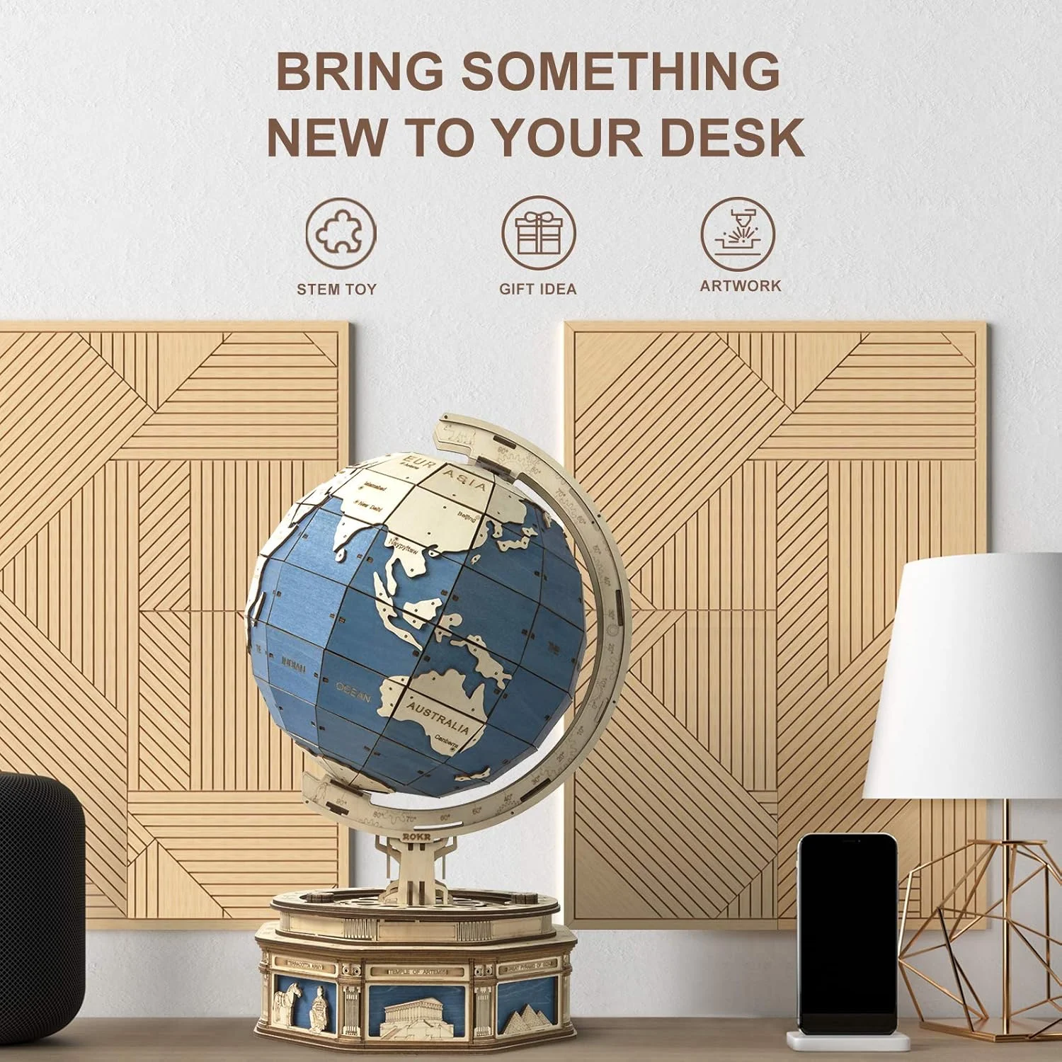 مدل کره چوبی سه بعدی ROBOTIME - کیت ساختنی پازل چوبی، هدیه ای خلاقانه و آموزشی برای کودکان و بزرگسالان