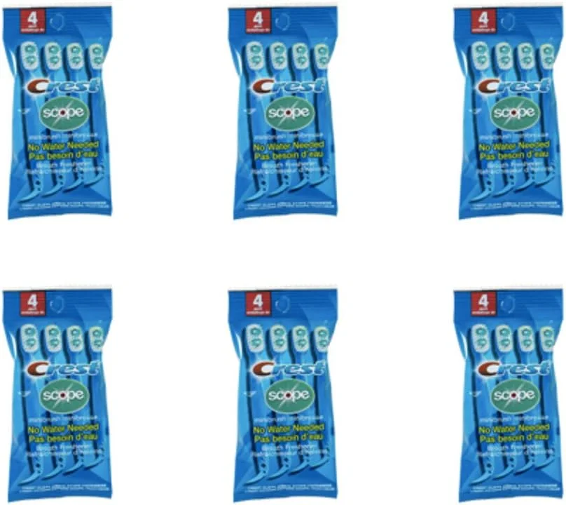 مسواک های یکبار مصرف کرست اسکوپ | مسواک های کوچک یکبار مصرف با خمیر دندان و خلال دندان برای کار یا مسافرت (4 عدد، 6 بسته (24 مسواک))