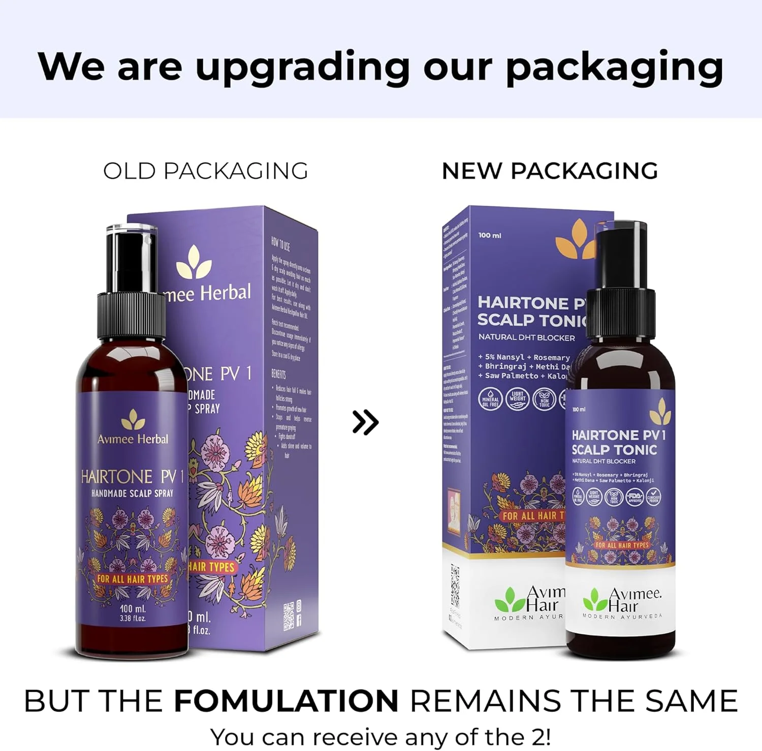 اسپری موی سر گیاهی AVIMEE HERBAL مدل Hair Tone PV1 | اسپری رشد مو | تقویت کننده رشد، تسکین دهنده خارش، کاهش شوره سر | 100% مرطوب کننده و غیر سمی | مسدود کننده طبیعی DTH | مناسب برای انواع مو (100 میلی لیتر)