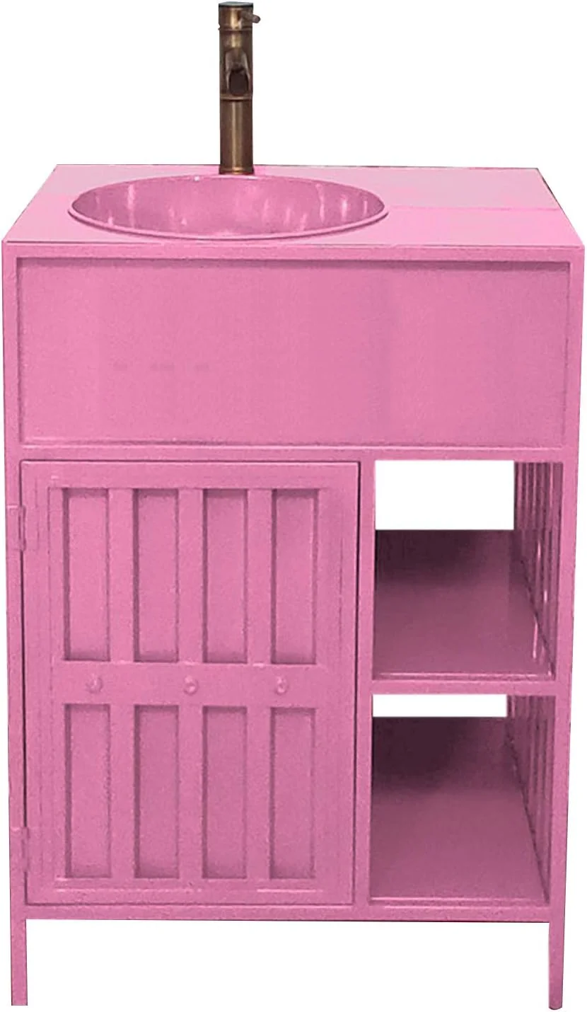 کابینت روشویی ایستاده JTQDDT600mm، سینک روشویی پایه دار به سبک صنعتی، جنس آهن سازگار با محیط زیست، صورتی