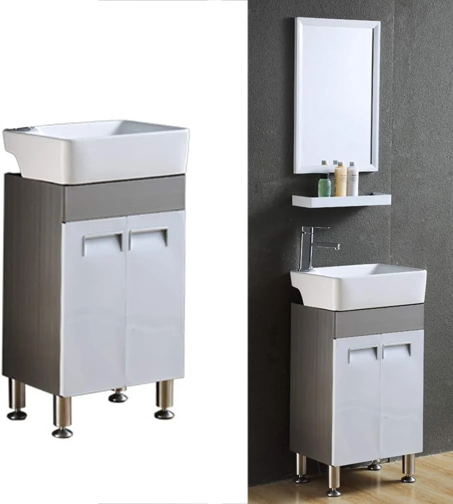 کابینت روشویی مدرن JTQDDT، یونیت روشویی ایستاده با یک سوراخ شیر، 455mm x 830mm، سفید طوسی