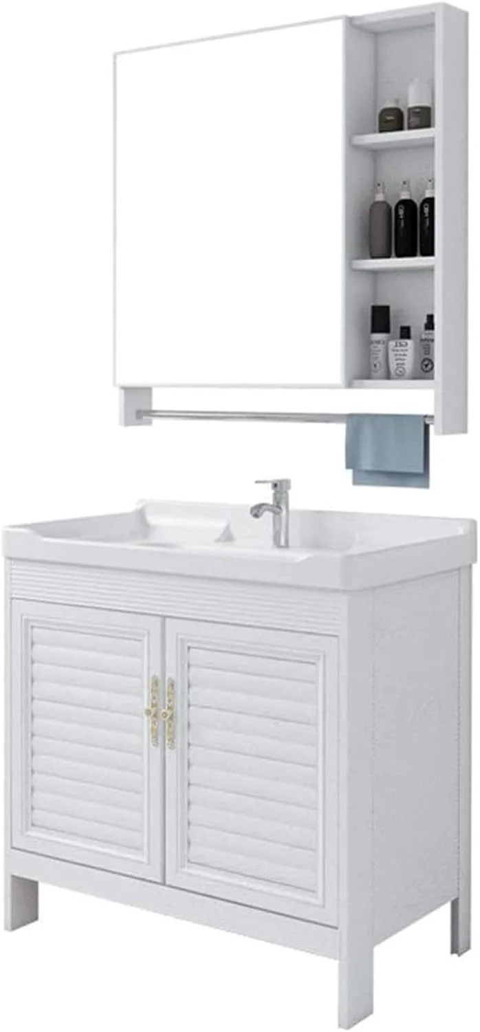 کابینت روشویی XRTLYH، ترکیبی از کابینت مدرن و مینیمال نوردیک، مناسب برای سرویس بهداشتی، کابینت روشویی ایستاده (رنگ: سفید، اندازه: 80x71x48cm)