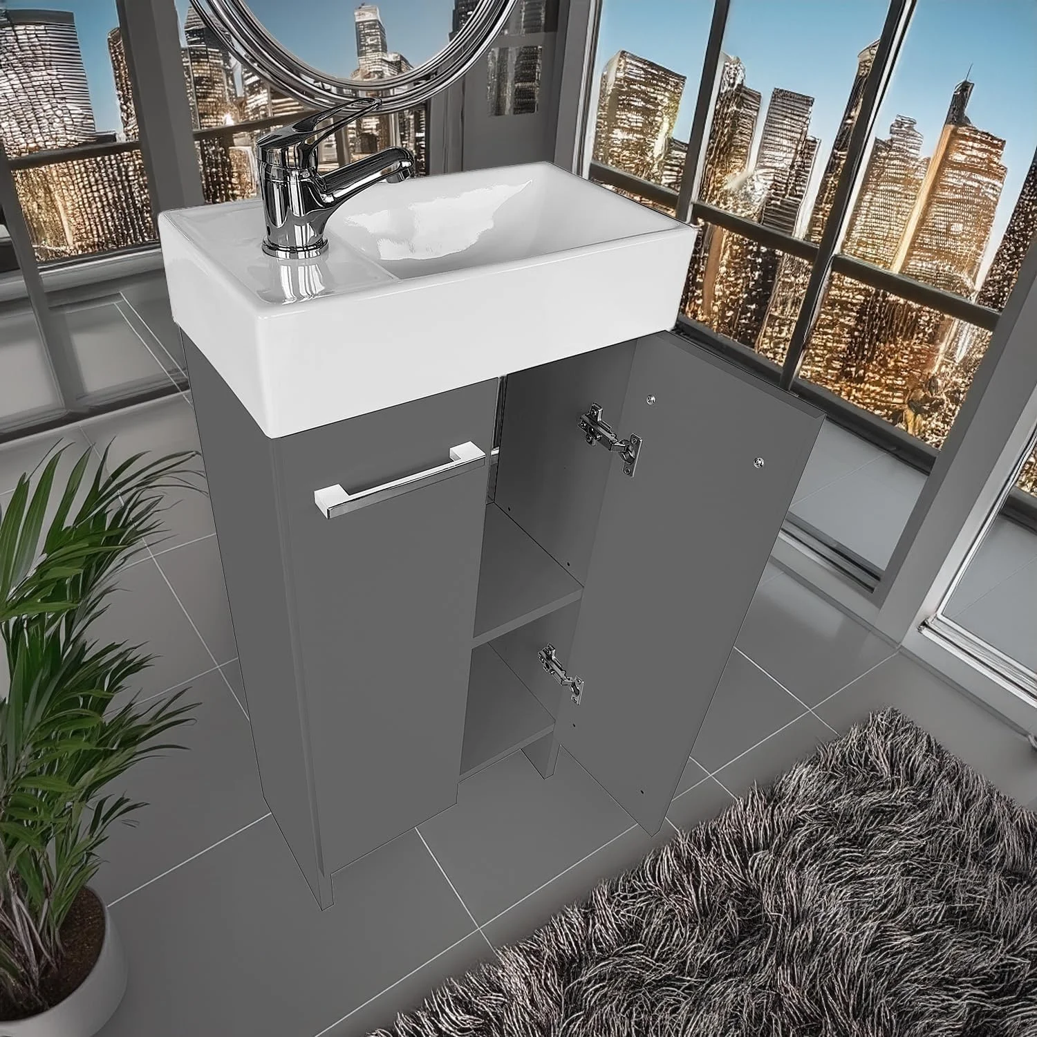 کابینت روشویی پابلینسکی موبل، 81 سانتی متر در 40 سانتی متر در 22 سانتی متر، کابینت حمام با روشویی - واحد روشویی برای حمام 40 سانتی متر، سینک حمام با کابینت (گرافیتی)