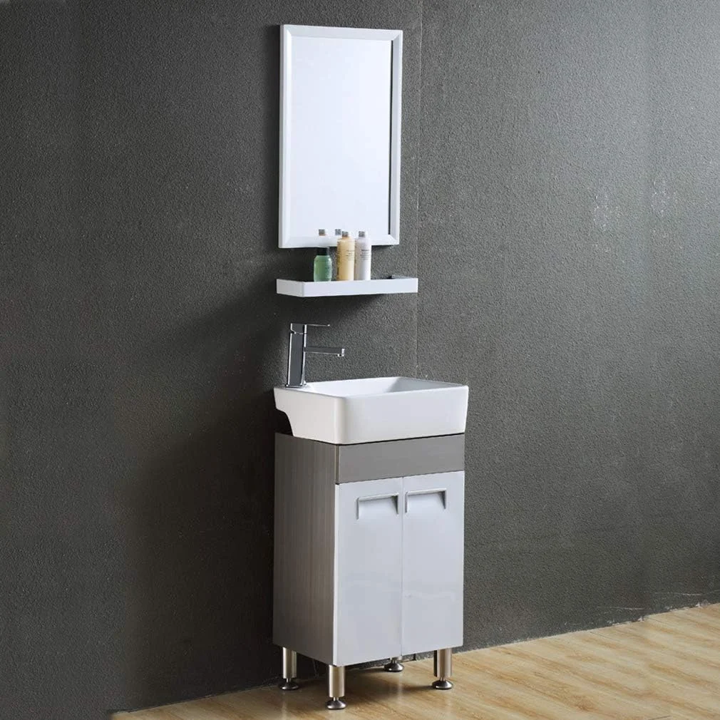 کابینت روشویی مدرن JTQDDT، یونیت روشویی ایستاده با یک سوراخ شیر، 455mm x 830mm، سفید طوسی