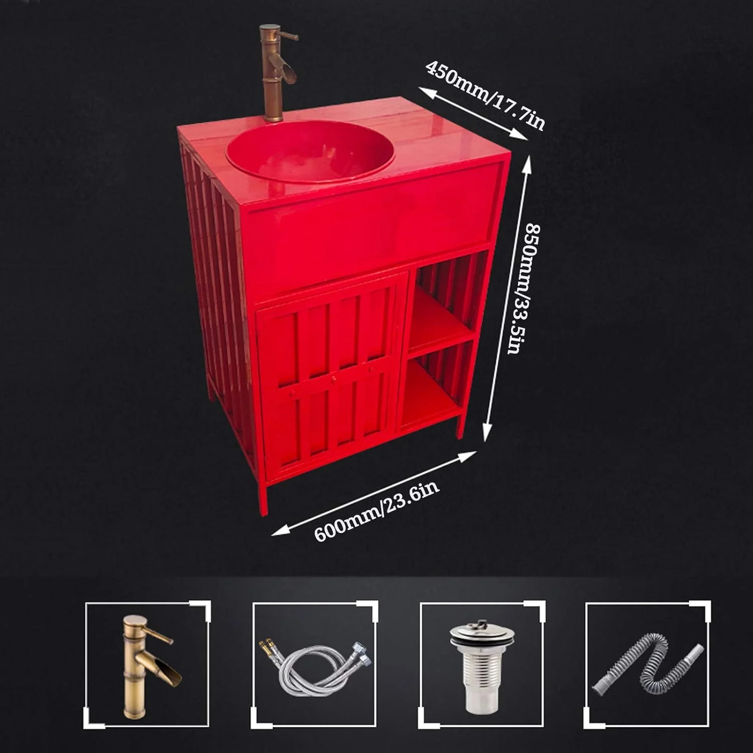 کابینت روشویی ایستاده JTQDDT600mm، سینک روشویی پایه دار به سبک صنعتی، جنس آهن سازگار با محیط زیست، صورتی