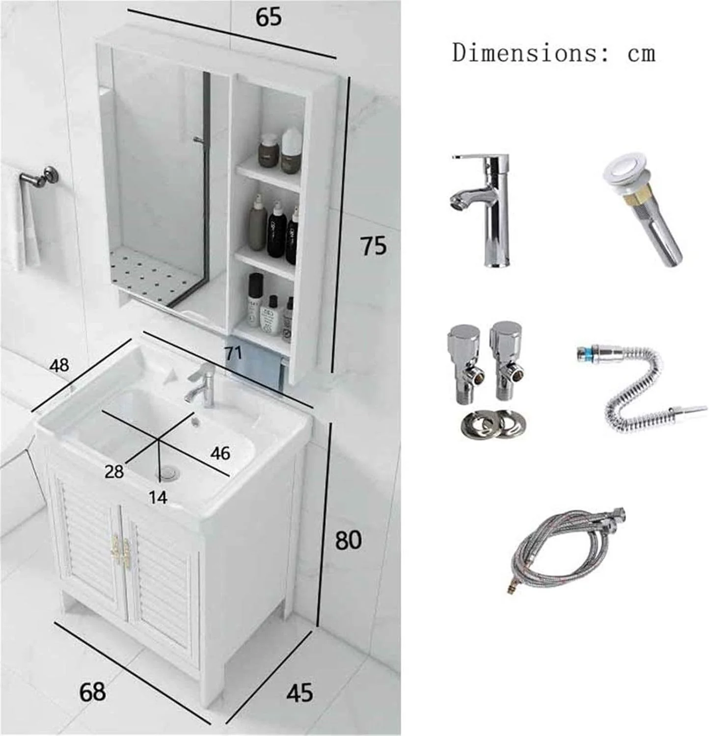 کابینت روشویی XRTLYH، ترکیبی از کابینت مدرن و مینیمال نوردیک، مناسب برای سرویس بهداشتی، کابینت روشویی ایستاده (رنگ: سفید، اندازه: 80x71x48cm) کابینت روشویی XRTLYH، ترکیبی از کابینت مدرن و مینیمال نوردیک، مناسب برای سرویس بهداشتی، کابینت روشویی ایستاده (رنگ: سفید، اندازه: 80x71x48cm)