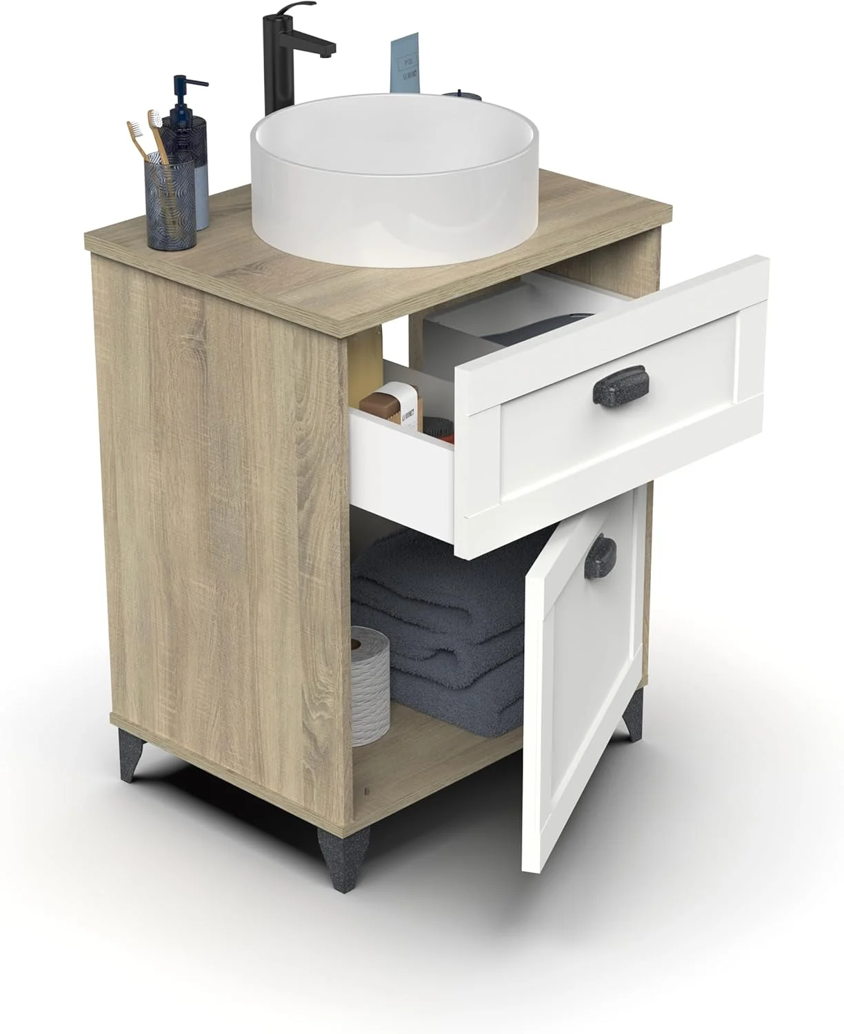 کابینت روشویی MUEBLES PITARCH، کامپوزیت چوب، کمبریج/سفید، 80 x 61 x 47 سانتی متر (ارتفاع x عرض x عمق)