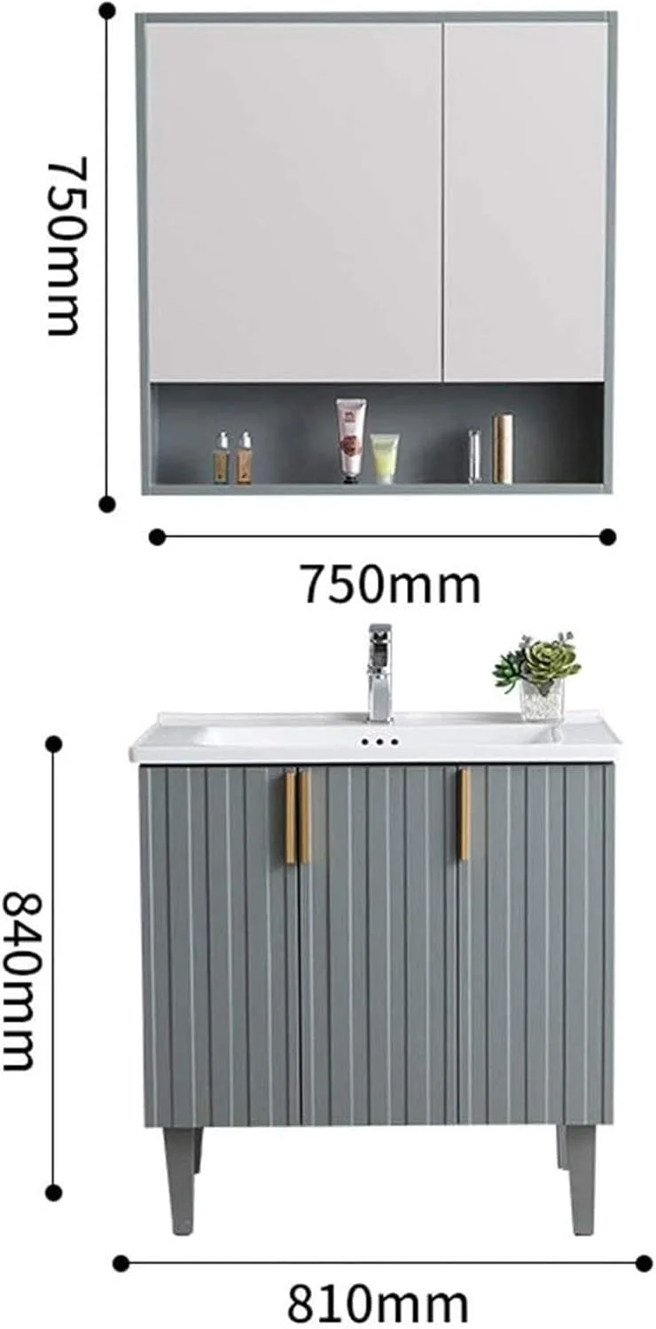 کابینت حمام DDNGEJ، ترکیبی از کابینت چوبی ایستاده، آینه، روشویی سرامیکی، کابینت روشویی