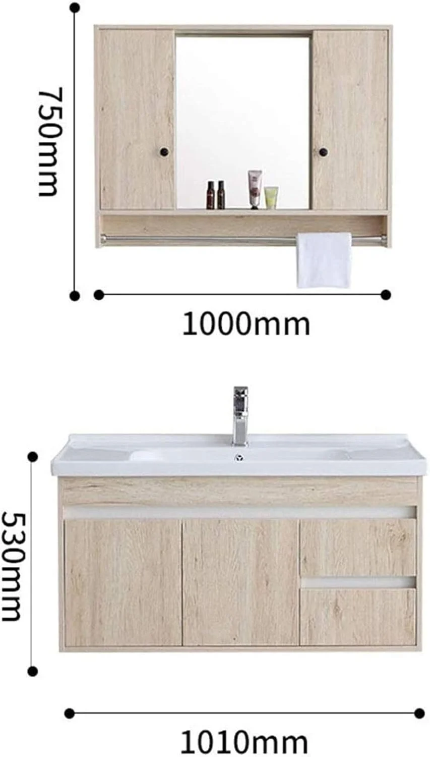 کابینت روشویی XRTLYH، کابینت دیواری حمام، کابینت ساده بالکن، کابینت روشویی سرامیکی یکپارچه، ست کابینت آینه حمام، کابینت روشویی (رنگ: قهوه ای، سایز: 48x101x53)