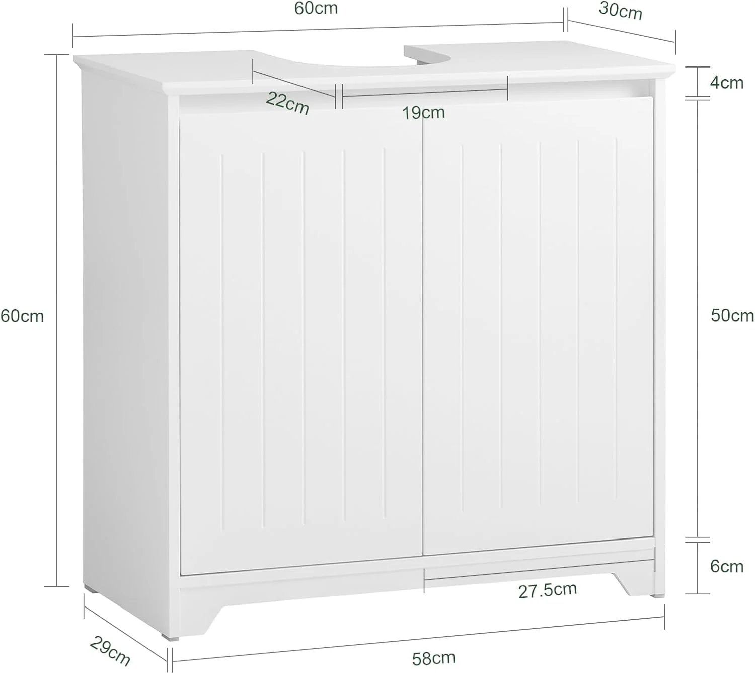 کابینت زیر سینک SoBuy، کابینت حمام، کابینت آشپزخانه، سازمان دهنده، واحد روشویی، مغسلة حمام با 2 درب، مناسب برای سینک های پایه دار، سرویس بهداشتی، آشپزخانه، BZR108-II-W