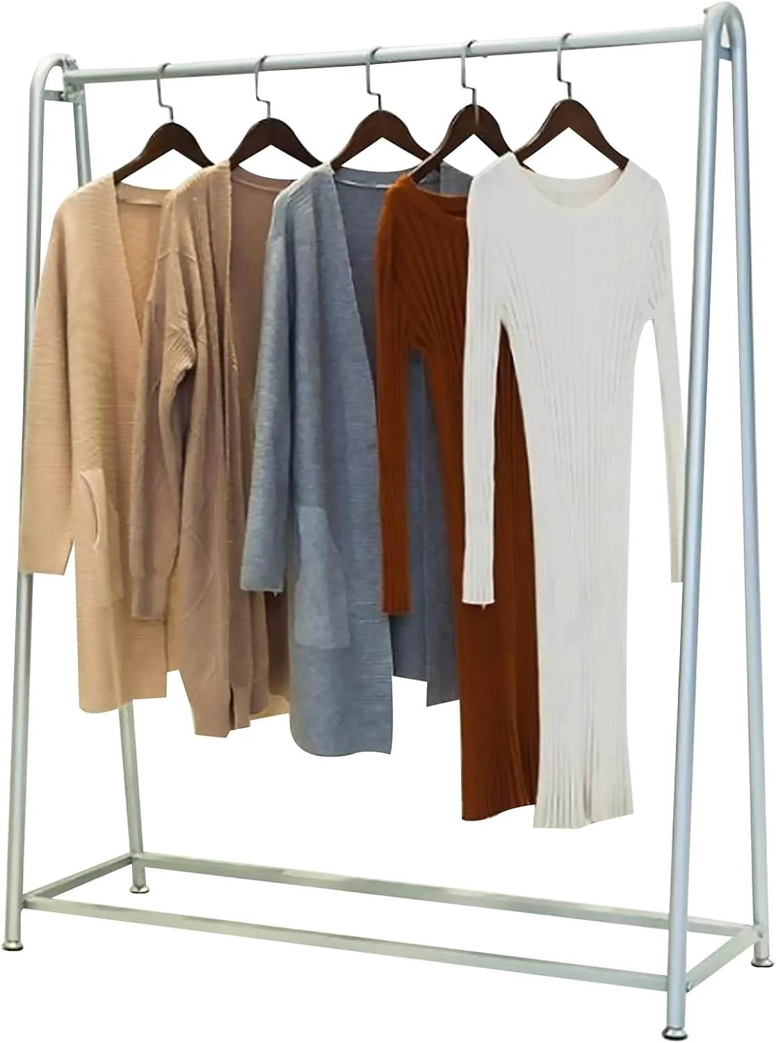 رگال لباس ایستاده Beauenty، 180 * 180 سانتی متر، رگال لباس با تحمل بار قوی، قفسه لباس چند منظوره برای آویزان کردن لباس در بوتیک، ورودی کمد (نقره ای)