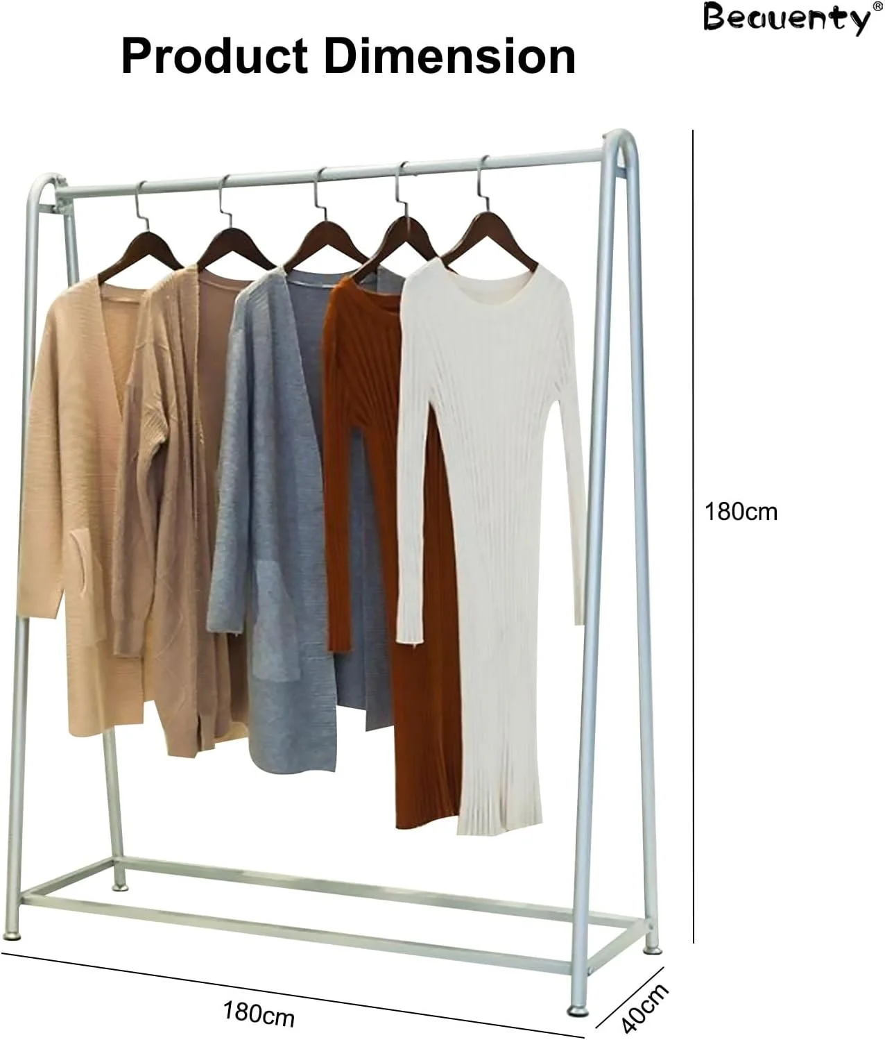 رگال لباس ایستاده Beauenty، 180 * 180 سانتی متر، رگال لباس با تحمل بار قوی، قفسه لباس چند منظوره برای آویزان کردن لباس در بوتیک، ورودی کمد (نقره ای)