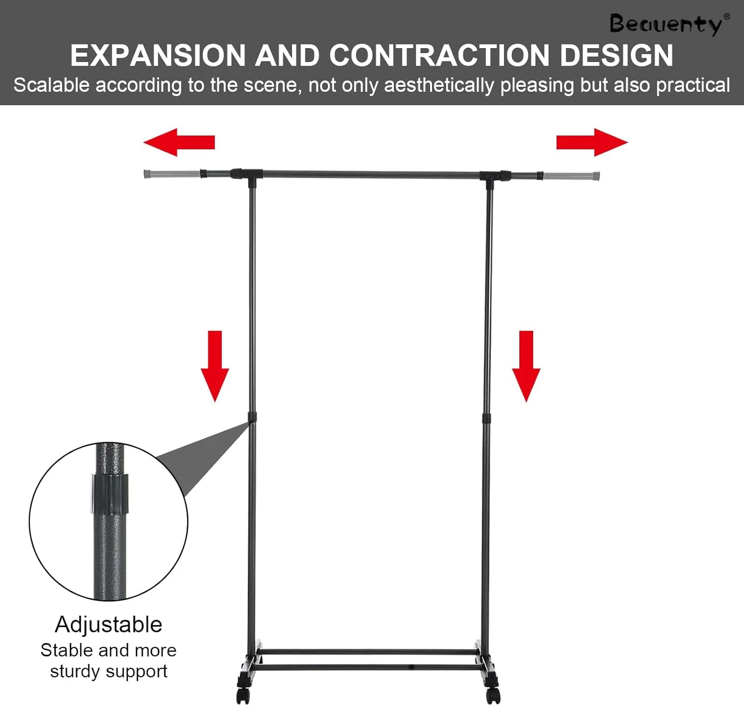 رگال لباس پلاستیکی Beauenty با میله افقی، رگال متحرک لباس با چرخ، رگال لباس ایستاده با قفسه (میله)