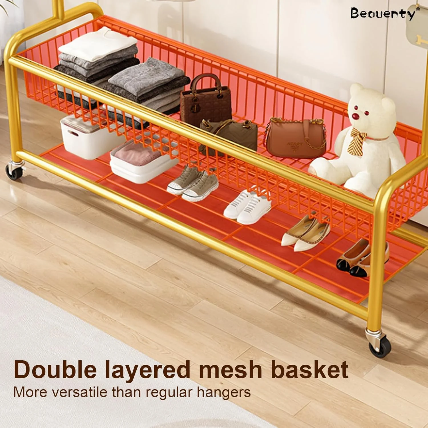 رگال لباس چرخ دار Beauenty، رگال آویز لباس، رگال کت با قفسه ذخیره سازی. رگال لباس مناسب اتاق نشیمن، اتاق خواب و بالکن (مدل 1، مشکی) رگال لباس چرخ دار Beauenty، رگال آویز لباس، رگال کت با قفسه ذخیره سازی. رگال لباس مناسب اتاق نشیمن، اتاق خواب و بالکن (مدل 1، مشکی)