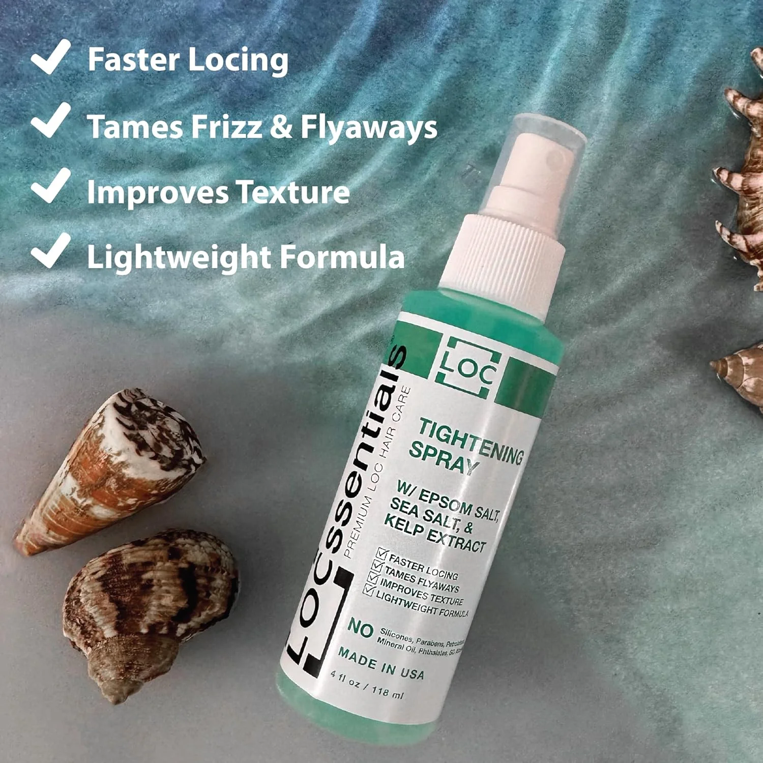 اسپری سفت کننده نمک دریایی LOCssentials برای لاکس - قفل شدن سریعتر برای دریدلاک، اینترلاک، میکرولاک، توییست، بافت - با نمک دریایی و عصاره جلبک دریایی - وگان و بدون پارابن
