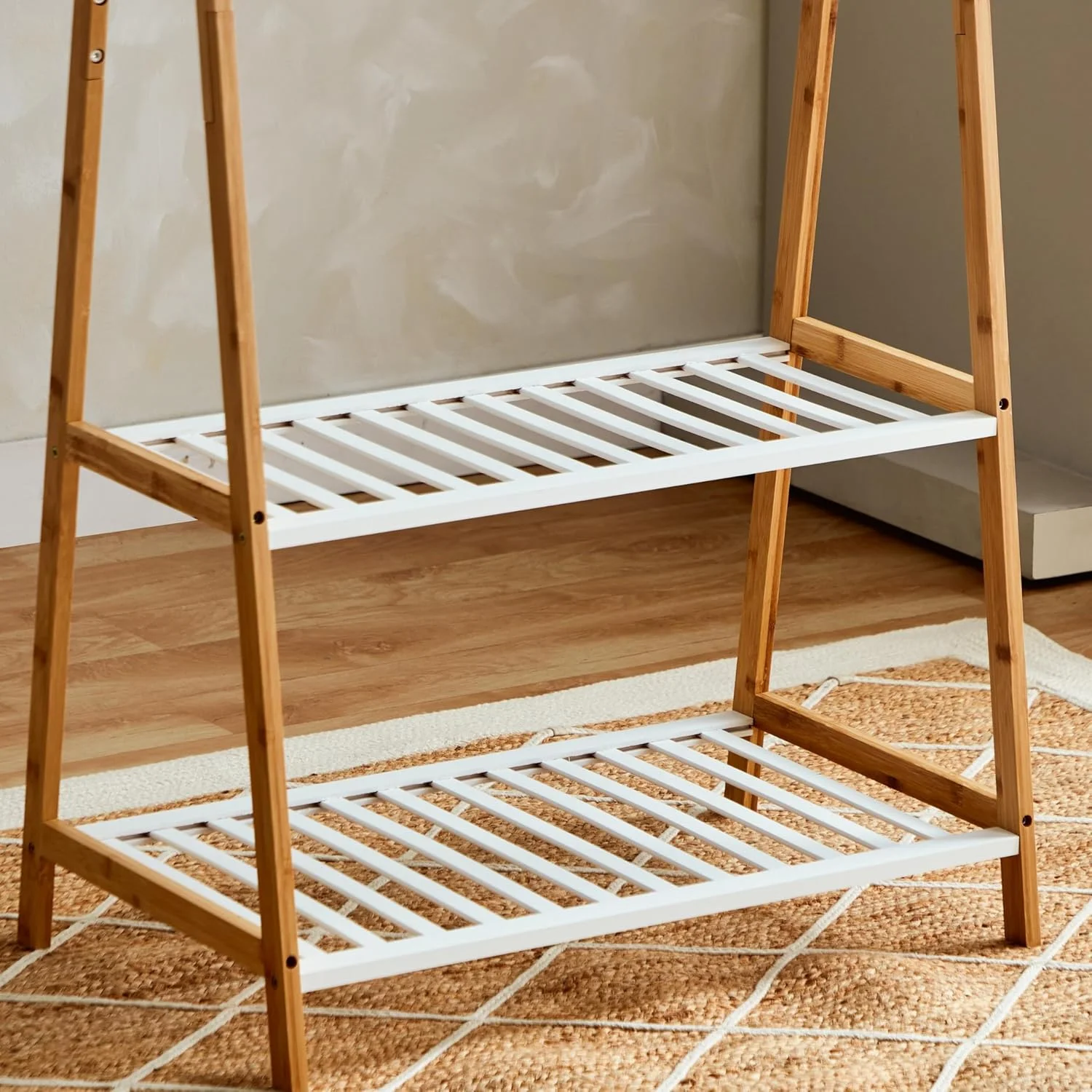 HomeBox Lexus قفسه ذخیره سازی 2 طبقه با رگال لباس - 90x43x152 سانتی متر HomeBox Lexus قفسه ذخیره سازی 2 طبقه با رگال لباس - 90x43x152 سانتی متر