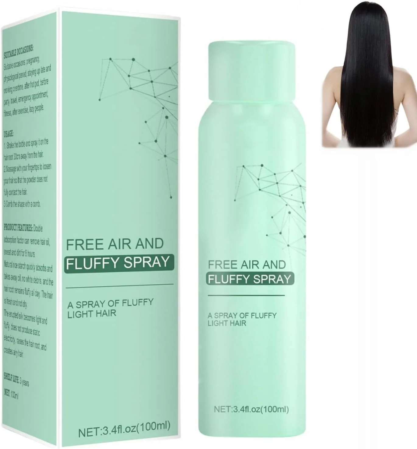 اسپری مو خشک جادویی NALACAL، اسپری حجم دهنده هوا و کرکی، حجم دهی سریع با طراوت ماندگار، بدون نیاز به شستشو، قابل حمل