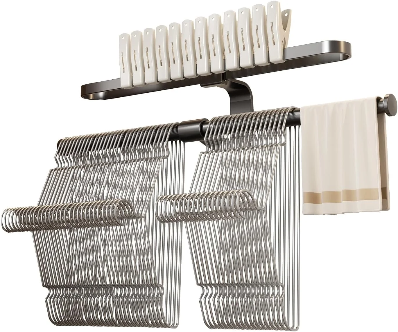 استند نگهدارنده چوب لباسی KASTWAVE برای صرفه جویی در فضا، قفسه نگهداری چوب لباسی آلومینیومی برای ماشین لباسشویی اتاق لباسشویی، بدون نیاز به سوراخ کاری