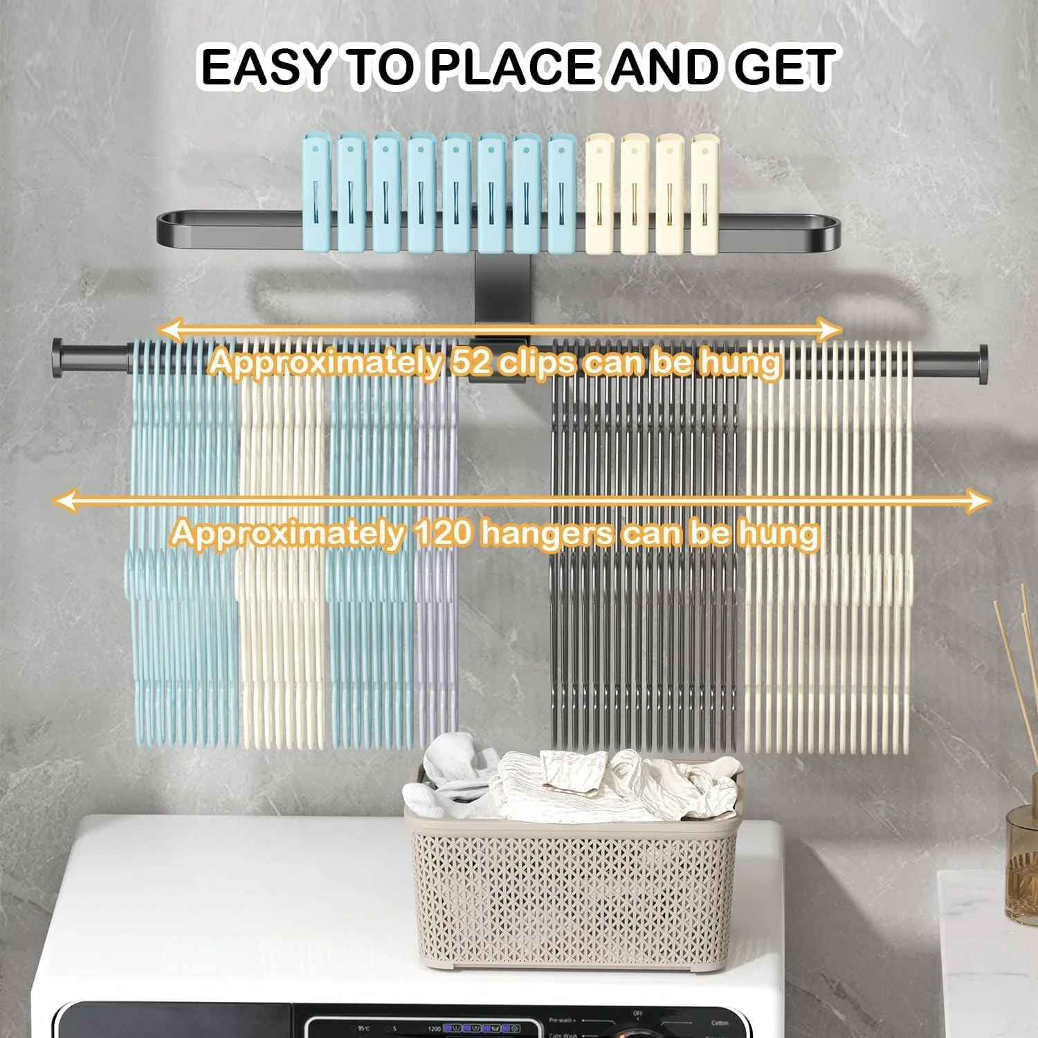 استند نگهدارنده چوب لباسی KASTWAVE برای صرفه جویی در فضا، قفسه نگهداری چوب لباسی آلومینیومی برای ماشین لباسشویی اتاق لباسشویی، بدون نیاز به سوراخ کاری