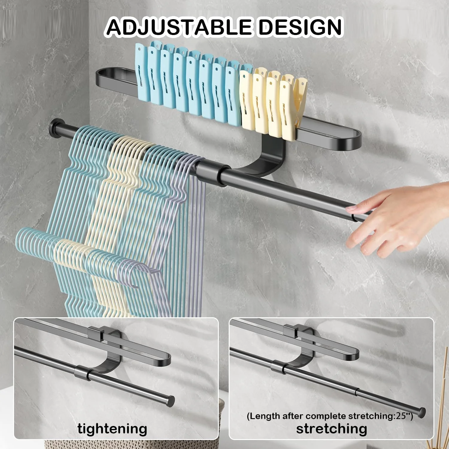 استند نگهدارنده چوب لباسی KASTWAVE برای صرفه جویی در فضا، قفسه نگهداری چوب لباسی آلومینیومی برای ماشین لباسشویی اتاق لباسشویی، بدون نیاز به سوراخ کاری