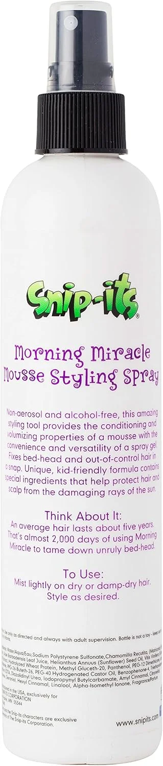 موس موی طبیعی صبح بخیر Snip-its، 295 میلی لیتر | محصولات حالت دهنده موی سبک برای کودکان - جایگزین ژل موی کودکان با رایحه گرمسیری برای موهای نامرتب یا مجعد - ساخت آمریکا | کیفیت سالن. مناسب برای کودکان.