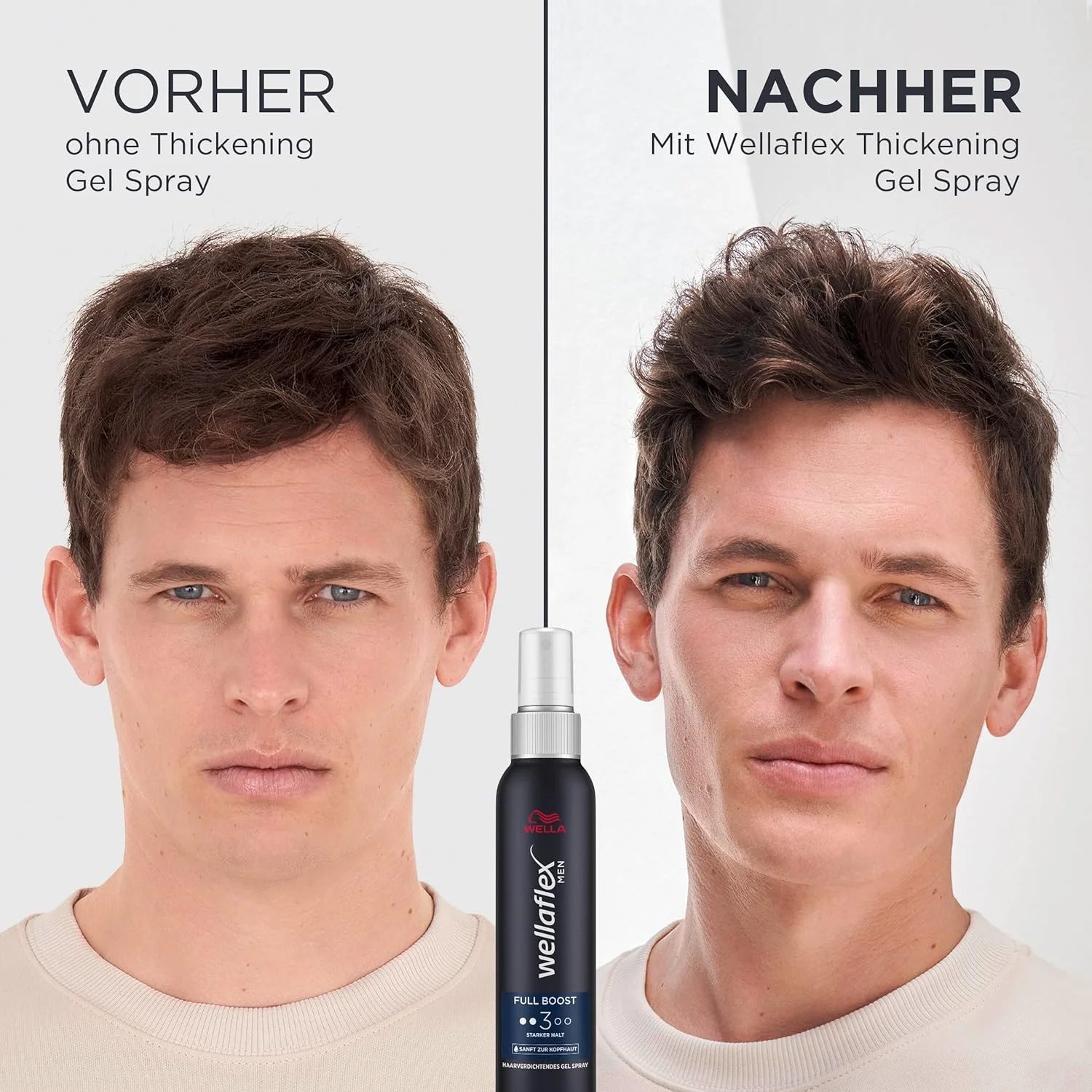 اسپری ژل حجم دهنده مو مردانه Wellaflex Full Boost، اسپری نگهدارنده قوی برای مردان، موهایی با ظاهر پرتر، حاوی کافئین، تست شده توسط متخصصین پوست و بدون سیلیکون، 150 میلی لیتر