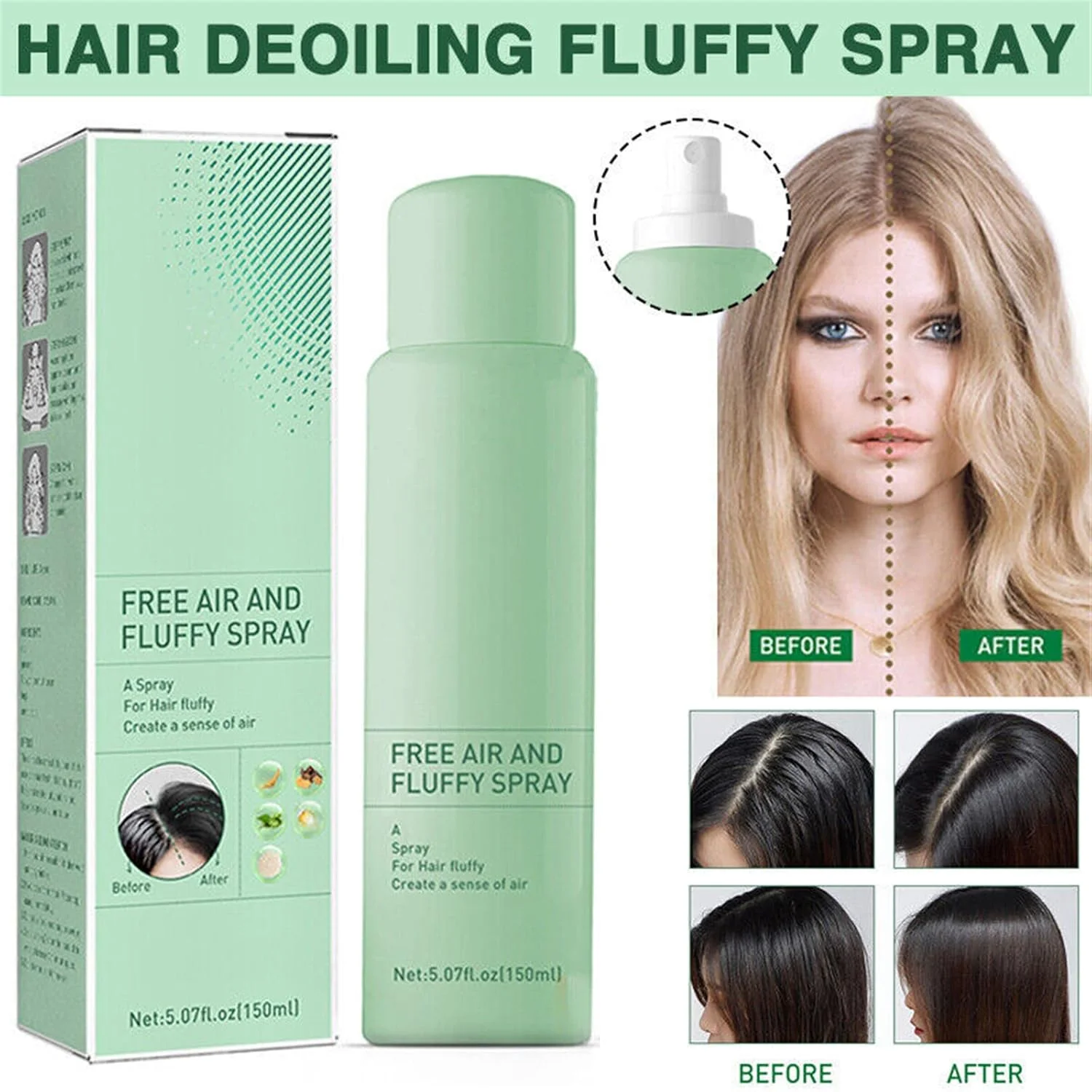 اسپری حجم دهنده مو فلاف دار جدید 2022، اسپری مو بدون نیاز به شستشو حجم دهنده فوری، اسپری جادویی حجم دهنده اضافی، غیر چرب و غیر چسبنده، کنترل کننده چربی اسپری مو فلاف دار بدون نیاز به شستشو برای انواع مو (1 عدد)