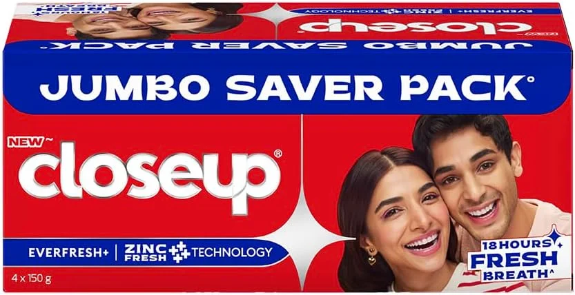 خمیر دندان کلوز آپ | ماندگاری طولانی مدت 18 ساعته برای تنفس تازه و دندان های سفید - 600 گرم (بسته 4 عددی)