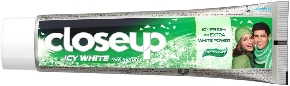 خمیر دندان کلوز آپ Icy White، برای قدرت سفید کنندگی بیشتر، انفجار منتول، با پرلیت، 100 میلی لیتر