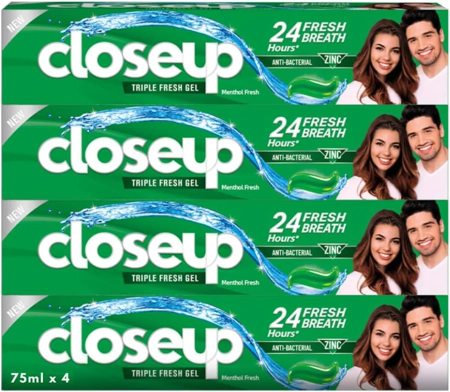 خمیر دندان ژلی کلوزآپ مدل Triple Fresh، نعناعی خنک، برای تنفس تازه 24 ساعته، 75 میلی لیتر x 4