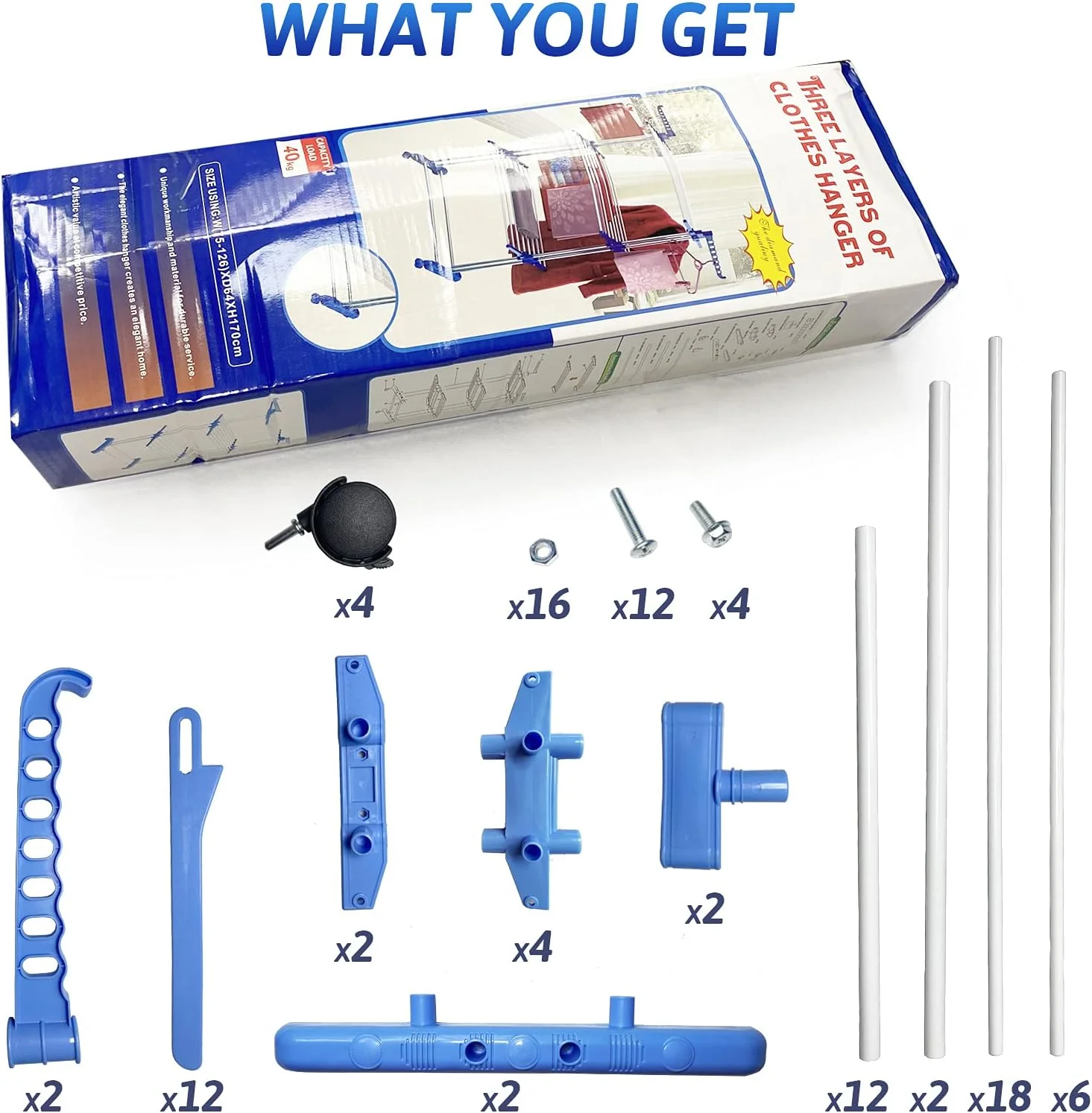 بند رخت تاشو 4 طبقه SKY-TOUCH، بند رخت لباس با دو بال کناری، بند رخت متحرک با 4 چرخ، 24 میله خشک کن و 14 قلاب، صرفه جویی در فضا، برای ملحفه، لباس - آبی بند رخت تاشو 4 طبقه SKY-TOUCH، بند رخت لباس با دو بال کناری، بند رخت متحرک با 4 چرخ، 24 میله خشک کن و 14 قلاب، صرفه جویی در فضا، برای ملحفه، لباس - آبی