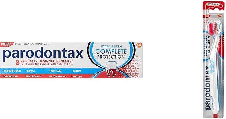 مجموعه محافظت کامل پارودونتکس، خمیر دندان فلوراید اکسترا فرش برای مراقبت از لثه 75 میلی لیتر، مسواک برای لثه های خونریزی دهنده با برس نرم 1 عدد، دهانشویه روزانه مراقبت از لثه نعناع تازه 300 میلی لیتر