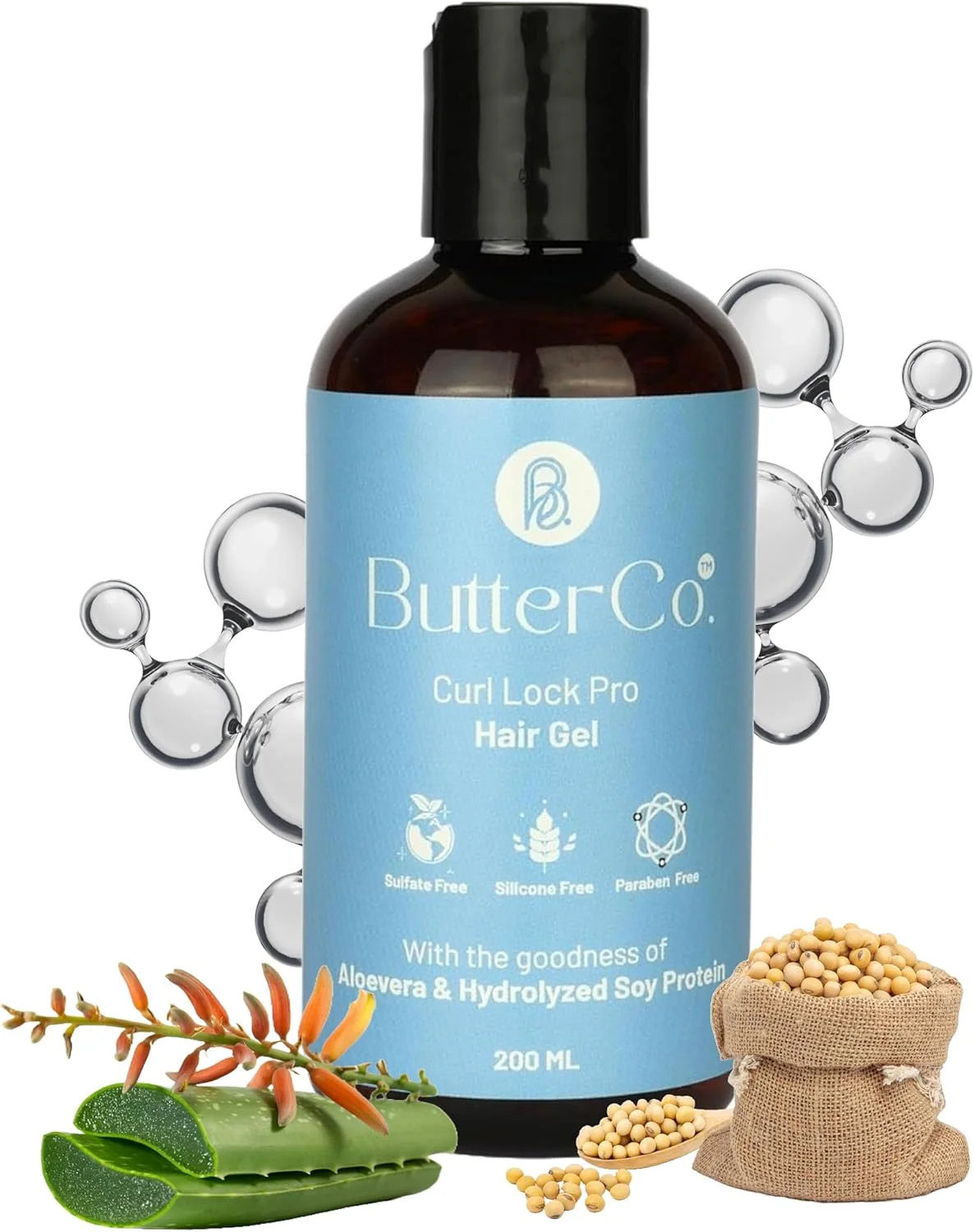 ژل مو ButterCo. برای موهای فر، موج دار، خشک و وز - 200 گرم | کنترل 3 برابری وز مو با ماندگاری بیشتر فر مو غنی شده با آلوئه ورا و پروتئین سویا | بدون سولفات، سیلیکون و پارابن