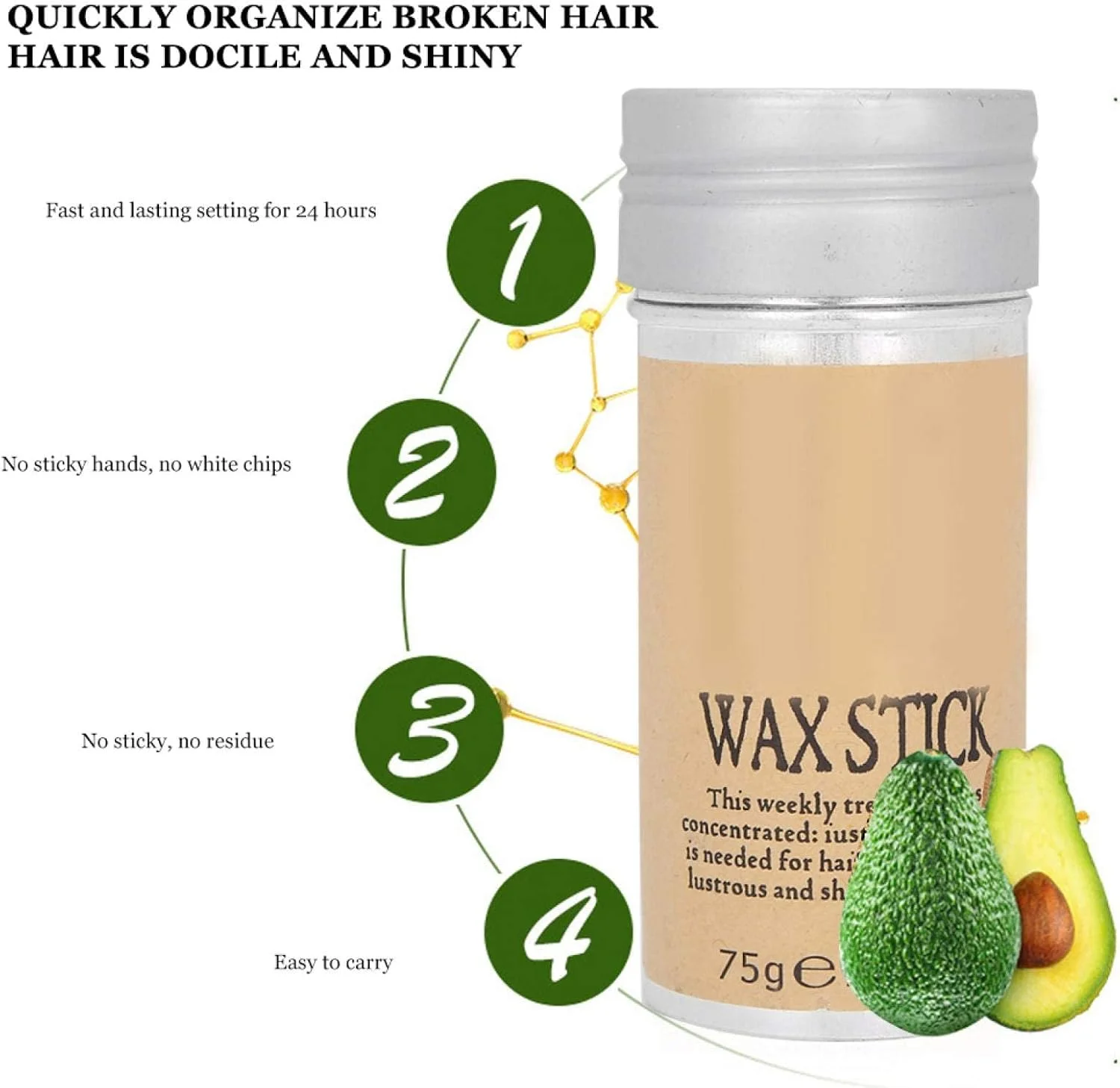 استیک واکس مو، واکس حالت دهنده موهای شکسته، ژل حالت دهنده ضد الکتریسیته ساکن، کرم حالت دهنده مو، ابزار حالت دهنده مو برای آقایان و بانوان 75 گرم