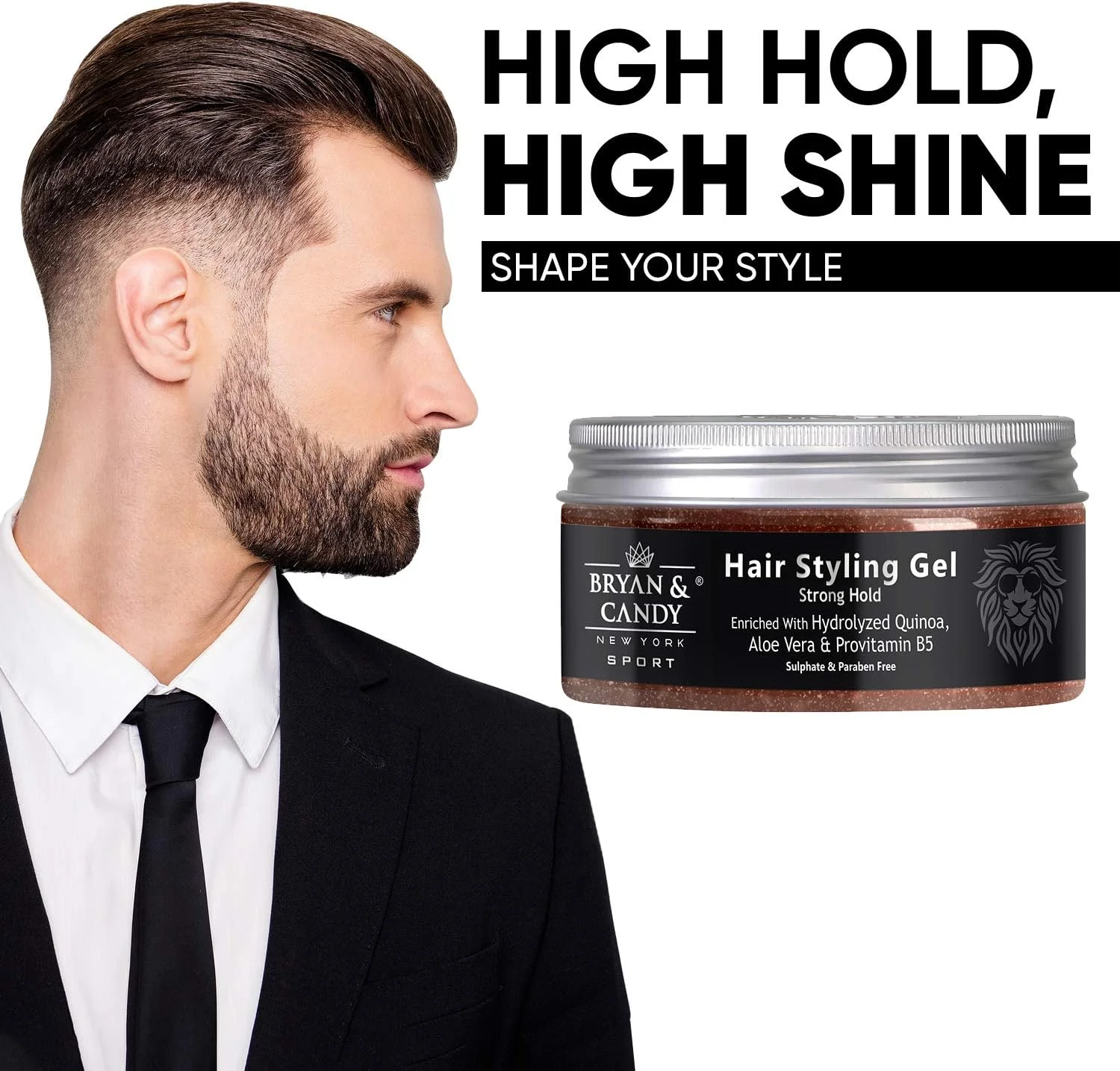 ژل حالت دهنده مو برایان اند کندی نیویورک سری Lion برای نگهداری قوی - 100 گرم، غنی شده با کینوا هیدرولیز شده، آلوئه ورا و پرو ویتامین B5