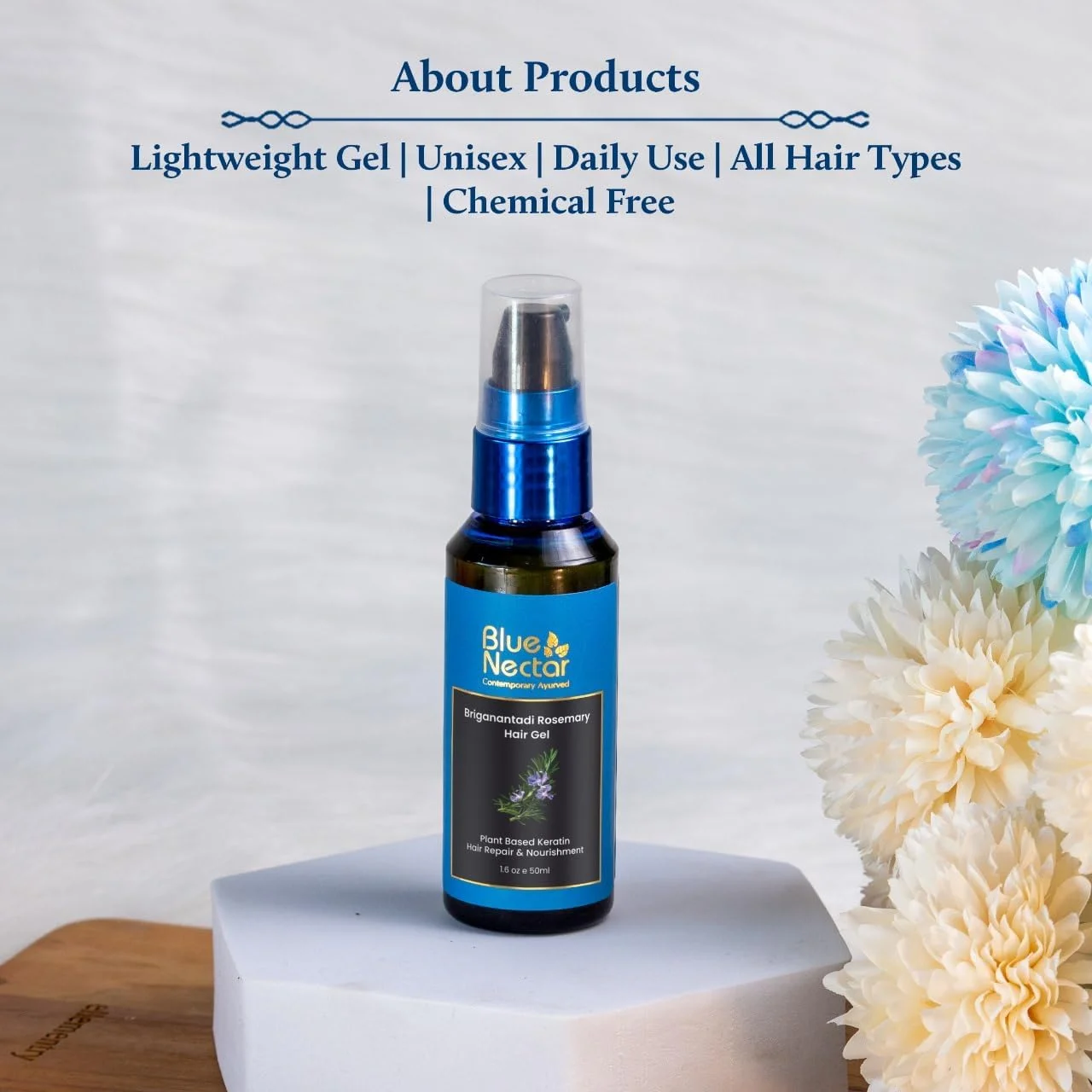 ژل مو رزماری بلو نکتار برای موهای فر و وز | مرطوب کننده مو کراتینه گیاهی برای زنان و مردان | مناسب برای انواع مو (12 گیاه، 50 میلی لیتر)