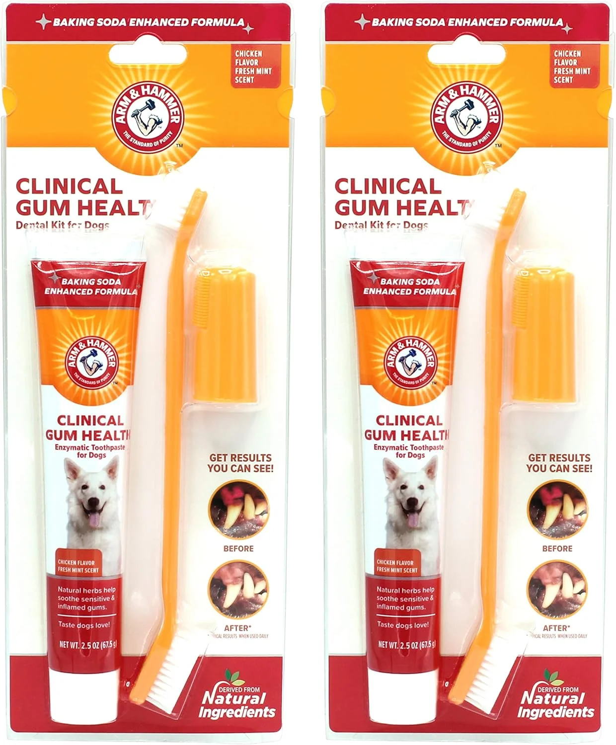 کیت بهداشت لثه و دندان سگ Arm & Hammer for Pets Clinical Care | شامل خمیر دندان، مسواک و مسواک انگشتی | تسکین دهنده لثه های ملتهب، کیت 3 تکه، طعم مرغ - بسته 2 عددی
