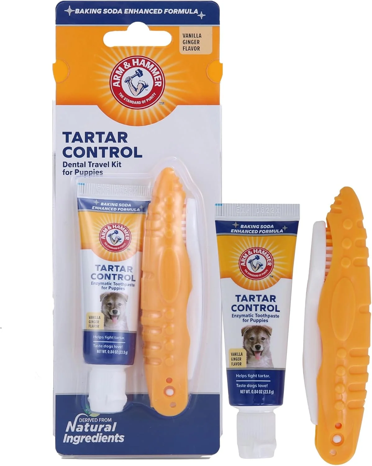 کیت مسافرتی مراقبت بالینی دندان سگ Arm & Hammer با طعم وانیل زنجبیلی | ست مسواک و خمیر دندان سگ ایمن برای همه سگ ها | راه حل همه کاره برای تمیز کردن دندان سگ