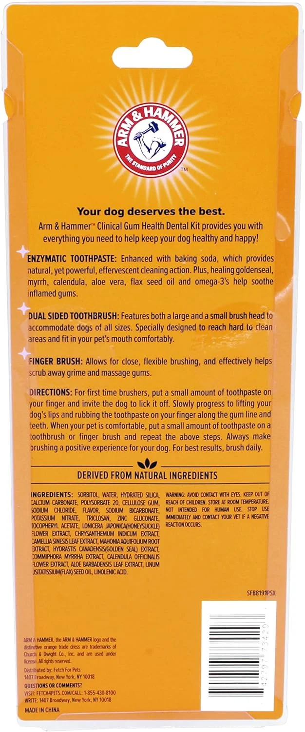 کیت بهداشت لثه و دندان سگ Arm & Hammer for Pets Clinical Care | شامل خمیر دندان، مسواک و مسواک انگشتی | تسکین دهنده لثه های ملتهب، کیت 3 تکه، طعم مرغ - بسته 2 عددی