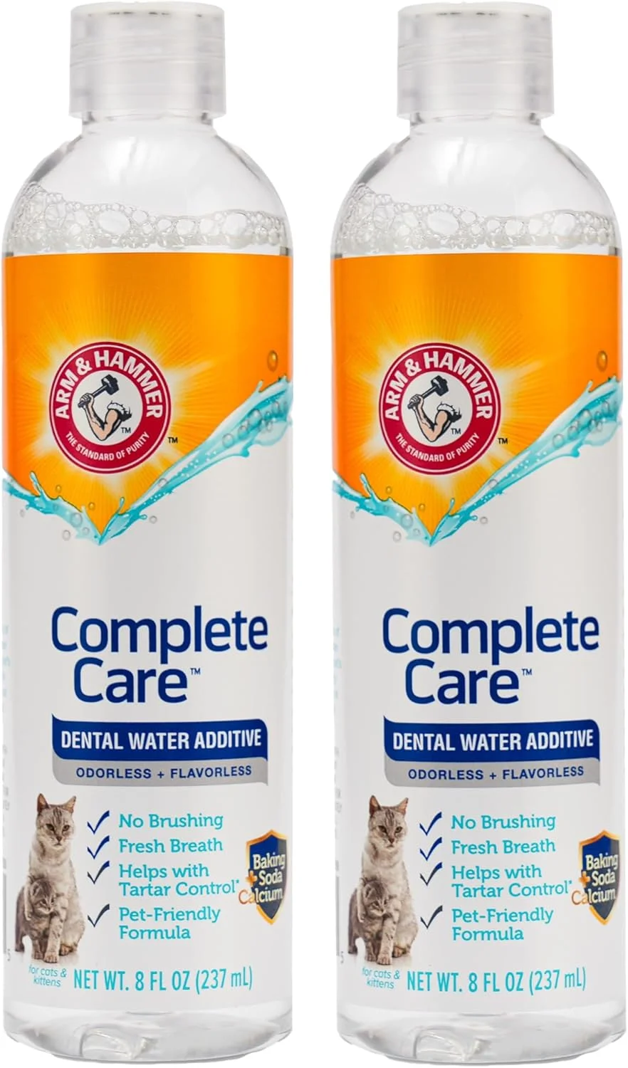 محلول افزودنی آب دندان Arm & Hammer Complete Care Fresh برای گربه ها - راه حل مراقبت از دندان گربه برای رفع بوی بد دهان، شامل عملکرد آنزیمی خمیر دندان گربه، ایده آل برای لوازم نظافت گربه، 236 میلی لیتر - بسته 2 عددی