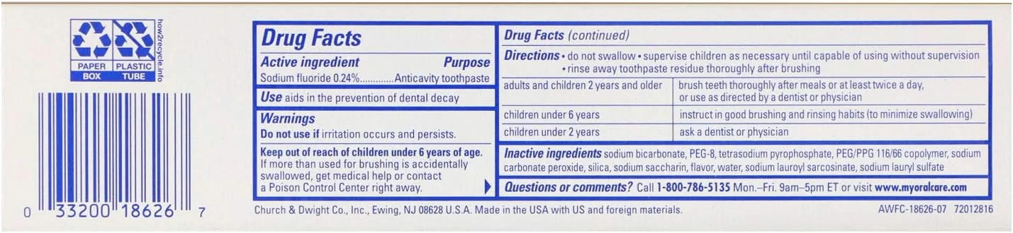 خمیر دندان آرم اند همر ادونس، جوش شیرین پراکسید، کنترل جرم، سفید کننده، 6 اونس خمیر دندان آرم اند همر ادونس، جوش شیرین پراکسید، کنترل جرم، سفید کننده، 6 اونس