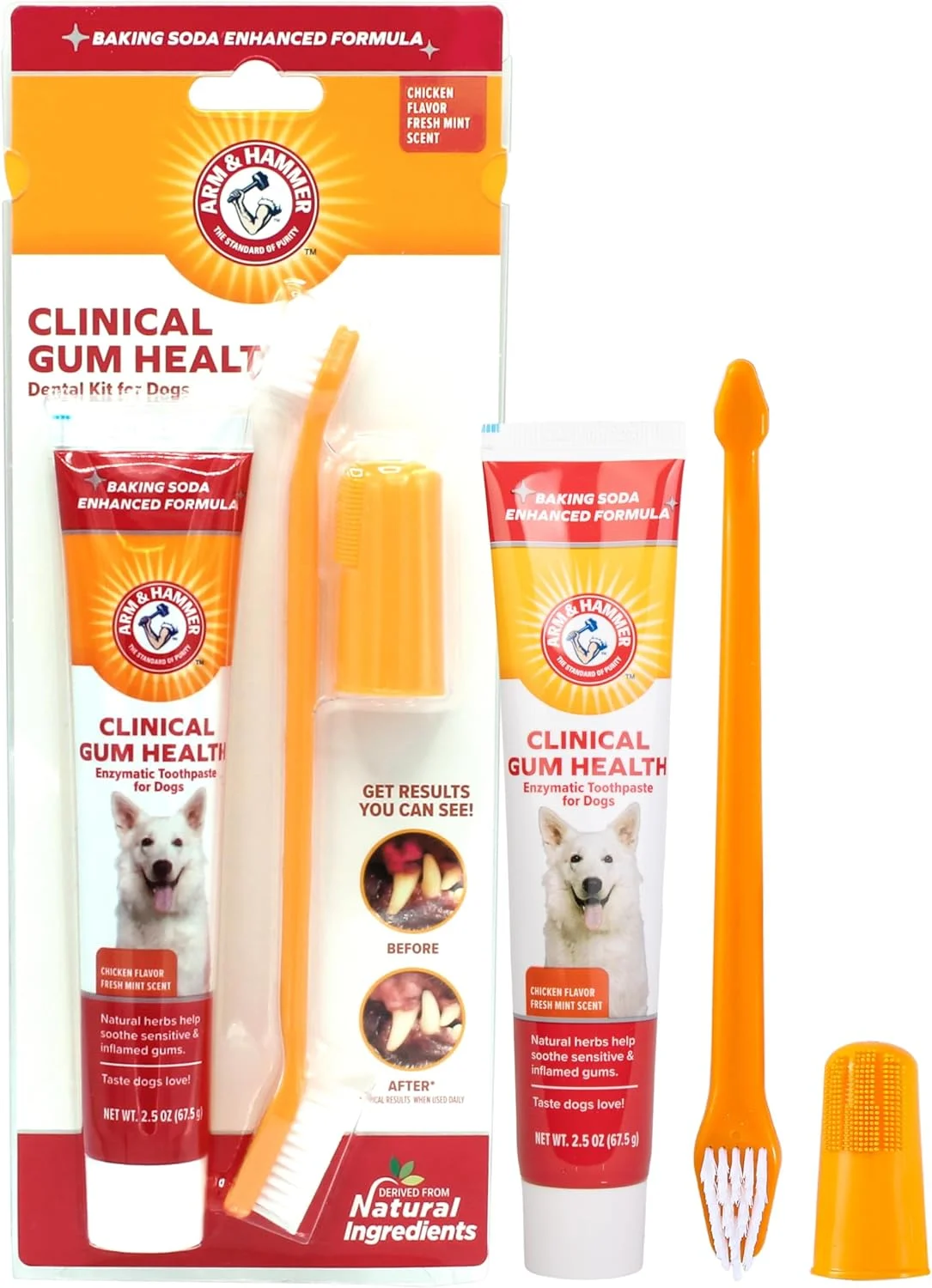 کیت بهداشت لثه و دندان سگ Arm & Hammer برای حیوانات خانگی | شامل خمیر دندان، مسواک و مسواک انگشتی | تسکین دهنده لثه های ملتهب، کیت 3 تکه، طعم مرغ