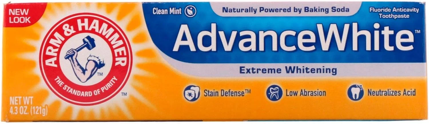 خمیر دندان سفید کننده آرم اند همر، وایت پیشرفته، سفید کننده قوی، نعناع تمیز، 121 گرم خمیر دندان سفید کننده آرم اند همر، وایت پیشرفته، سفید کننده قوی، نعناع تمیز، 121 گرم