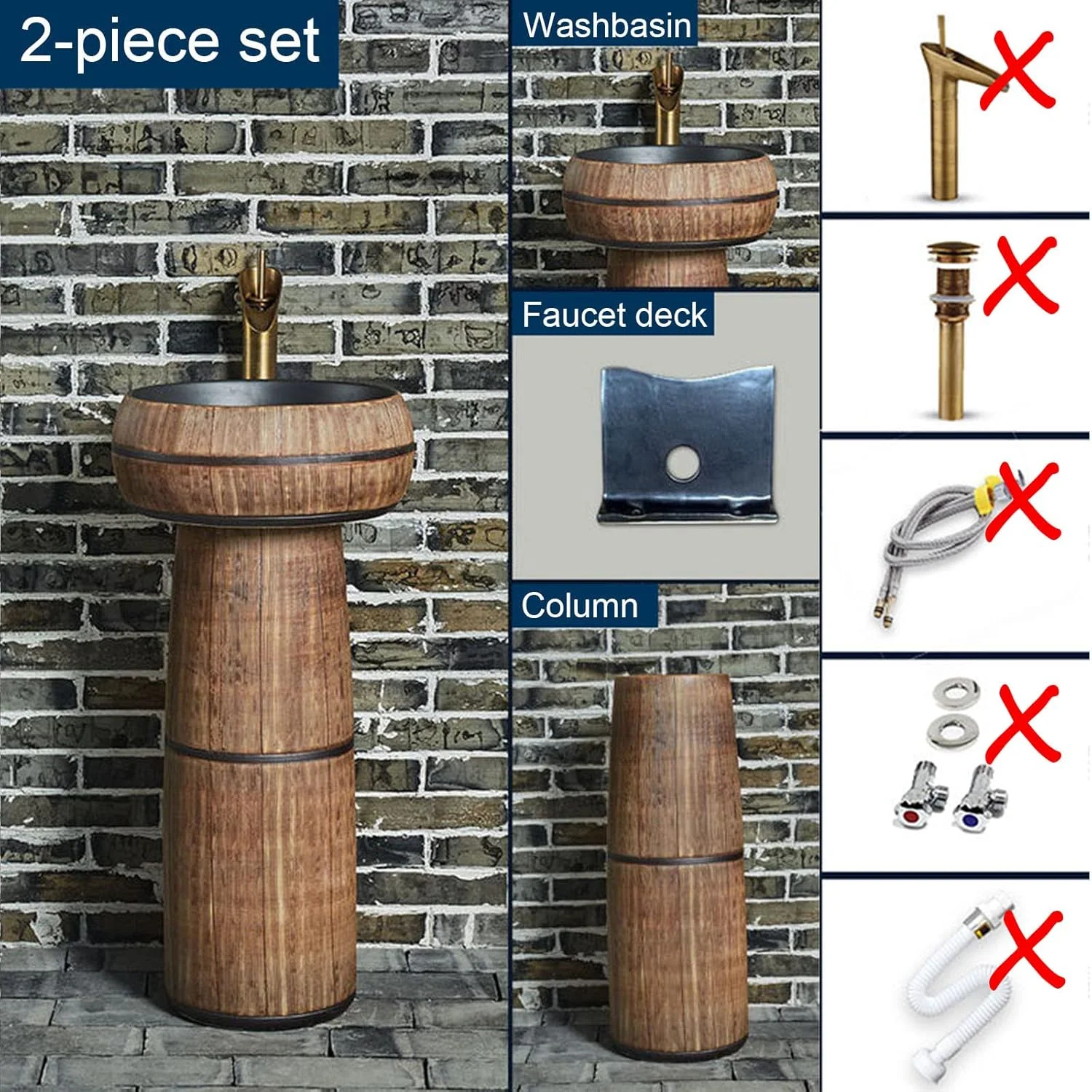 سینک روشویی گرد، سینک روشویی سرامیکی مستقل، مناسب فضای داخلی و خارجی، ست 2 تکه، همراه با شیرآلات، ست 4 تکه، همراه با شیرآلات (ست 2 تکه بدون شیرآلات)