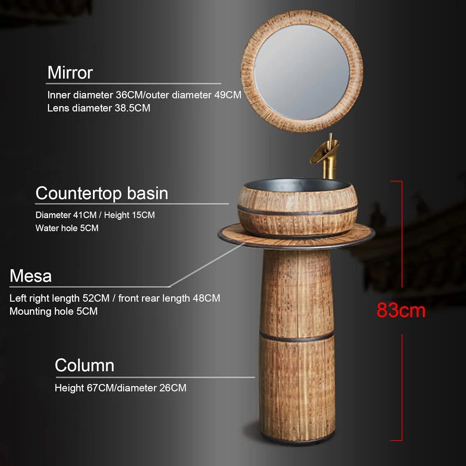 سینک روشویی گرد، سینک روشویی سرامیکی مستقل، مناسب فضای داخلی و خارجی، ست 2 تکه، همراه با شیرآلات، ست 4 تکه، همراه با شیرآلات (ست 2 تکه بدون شیرآلات)