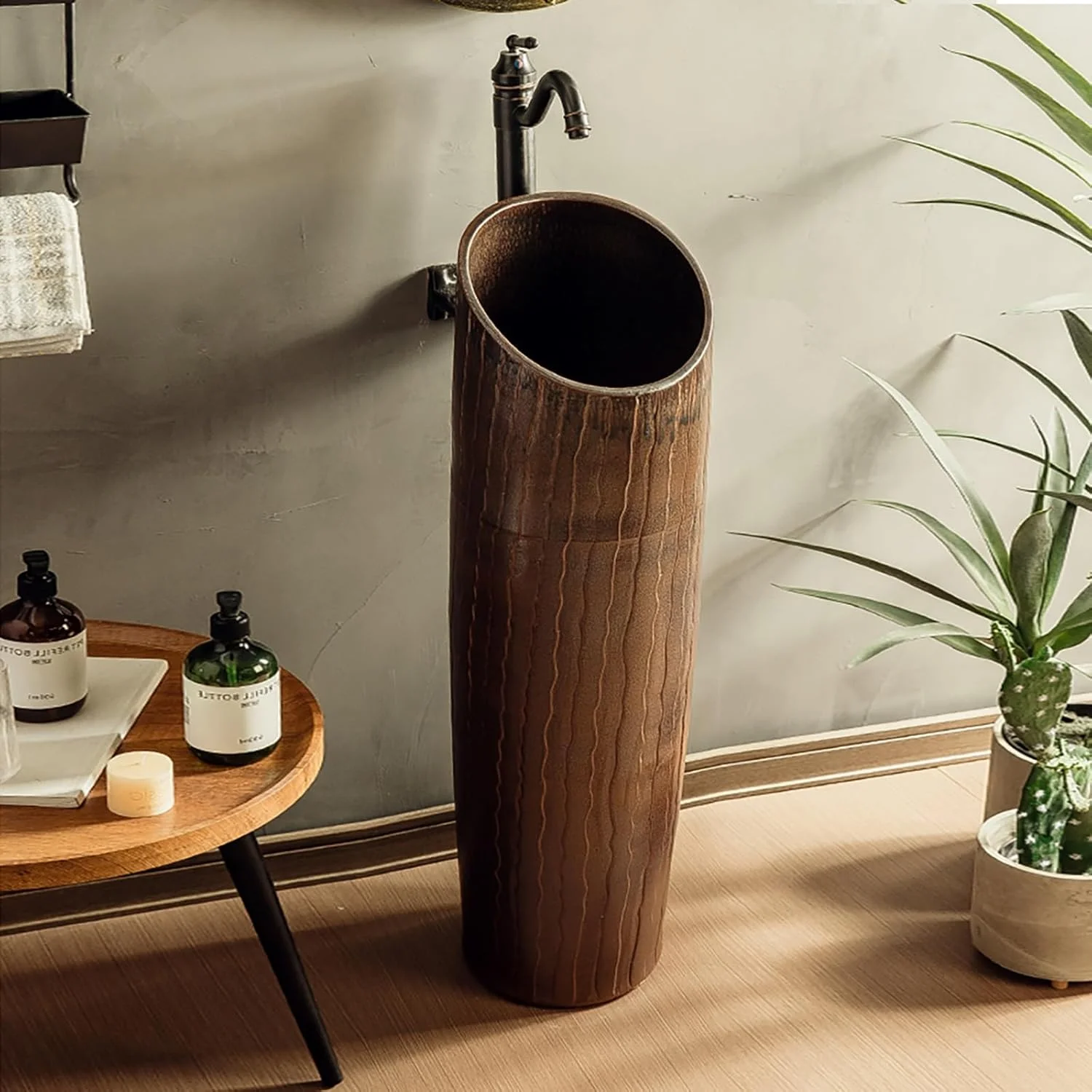 سینک پایه دار ایستاده برای منزل یا هتل، روشویی سرامیکی دست ساز، روشویی پایه دار، سینک پایه دار گرد از جنس خاک رس کائولن سینک پایه دار ایستاده برای منزل یا هتل، روشویی سرامیکی دست ساز، روشویی پایه دار، سینک پایه دار گرد از جنس خاک رس کائولن