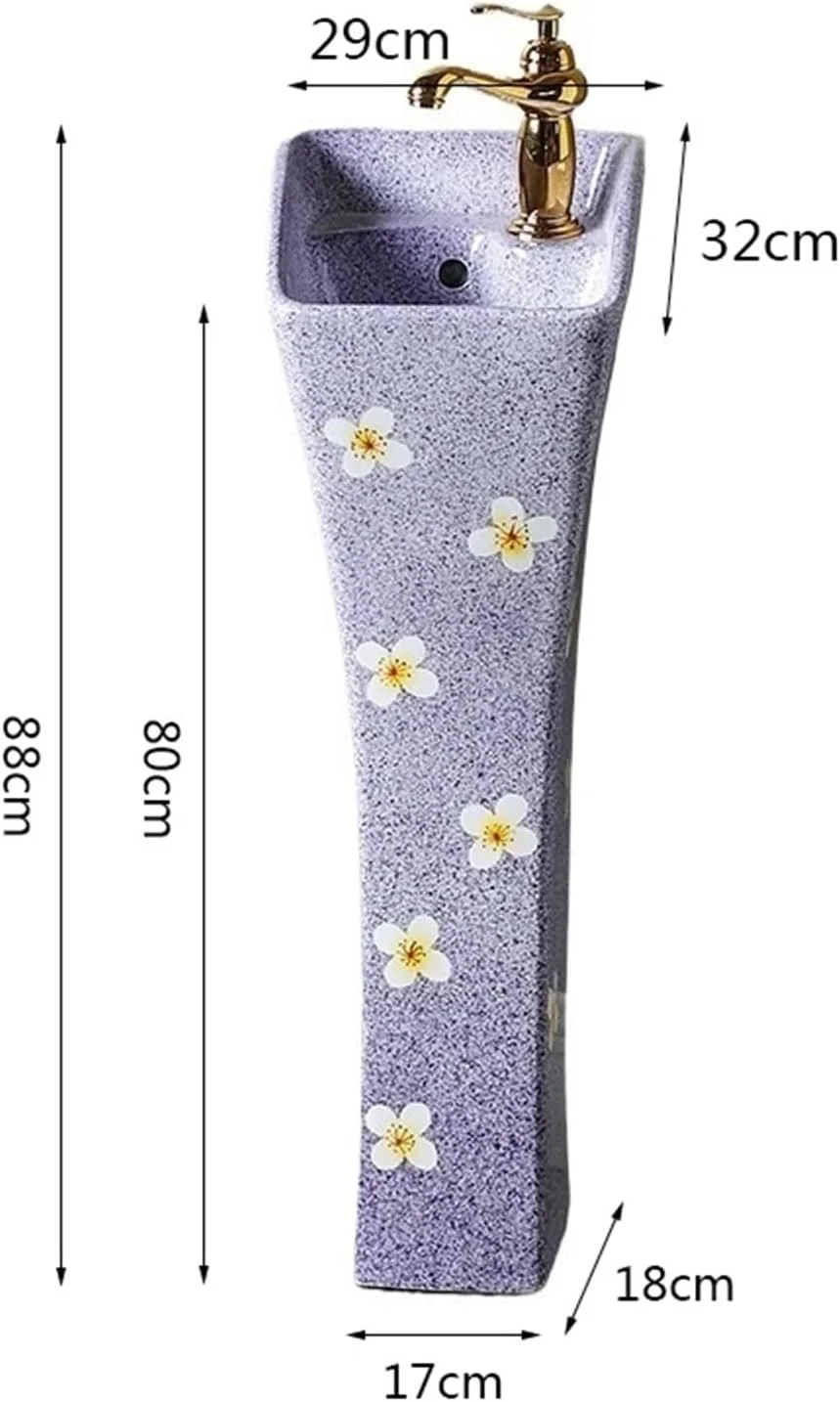 روشویی پایه دار سرامیکی کوچک، کاسه روشویی هنری با سوراخ سرریز و شیرآلات، روشویی ایستاده جمع و جور با کیت تخلیه، روشویی پایه دار یک تکه حمام (گریس)